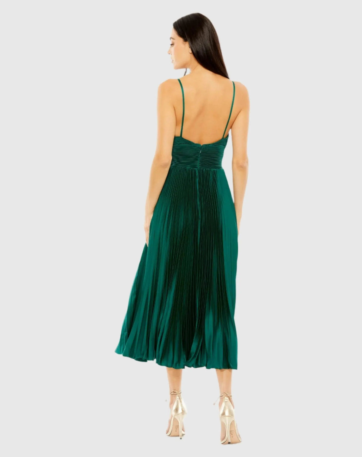 Green Slim Strap Ruched Top Heat Pleated Dress