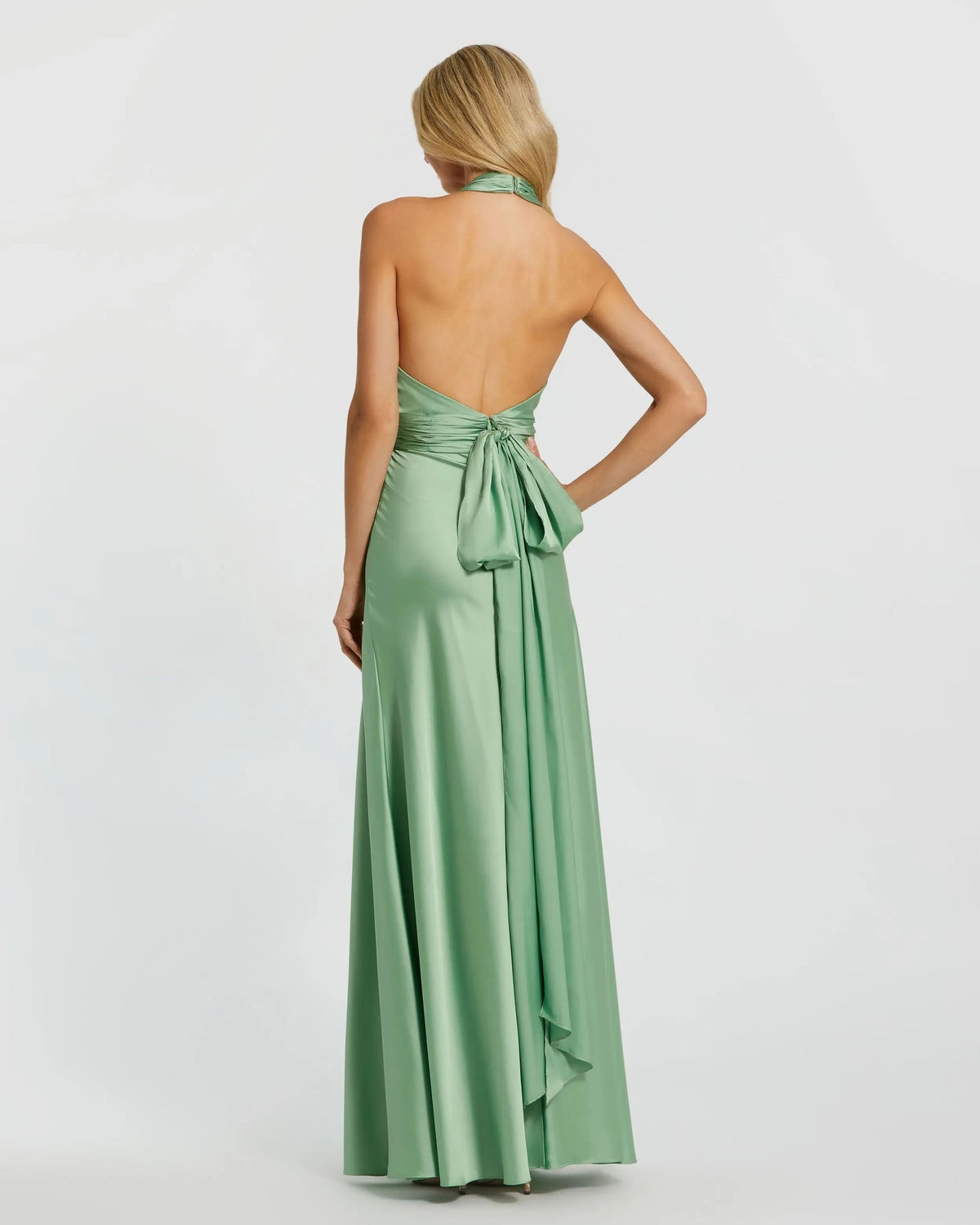 Women's Green Dress Satin Halter - Green Ruched Backless