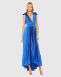 Women's Blue Dress Sleeveless - Blue Ruffle Pleated