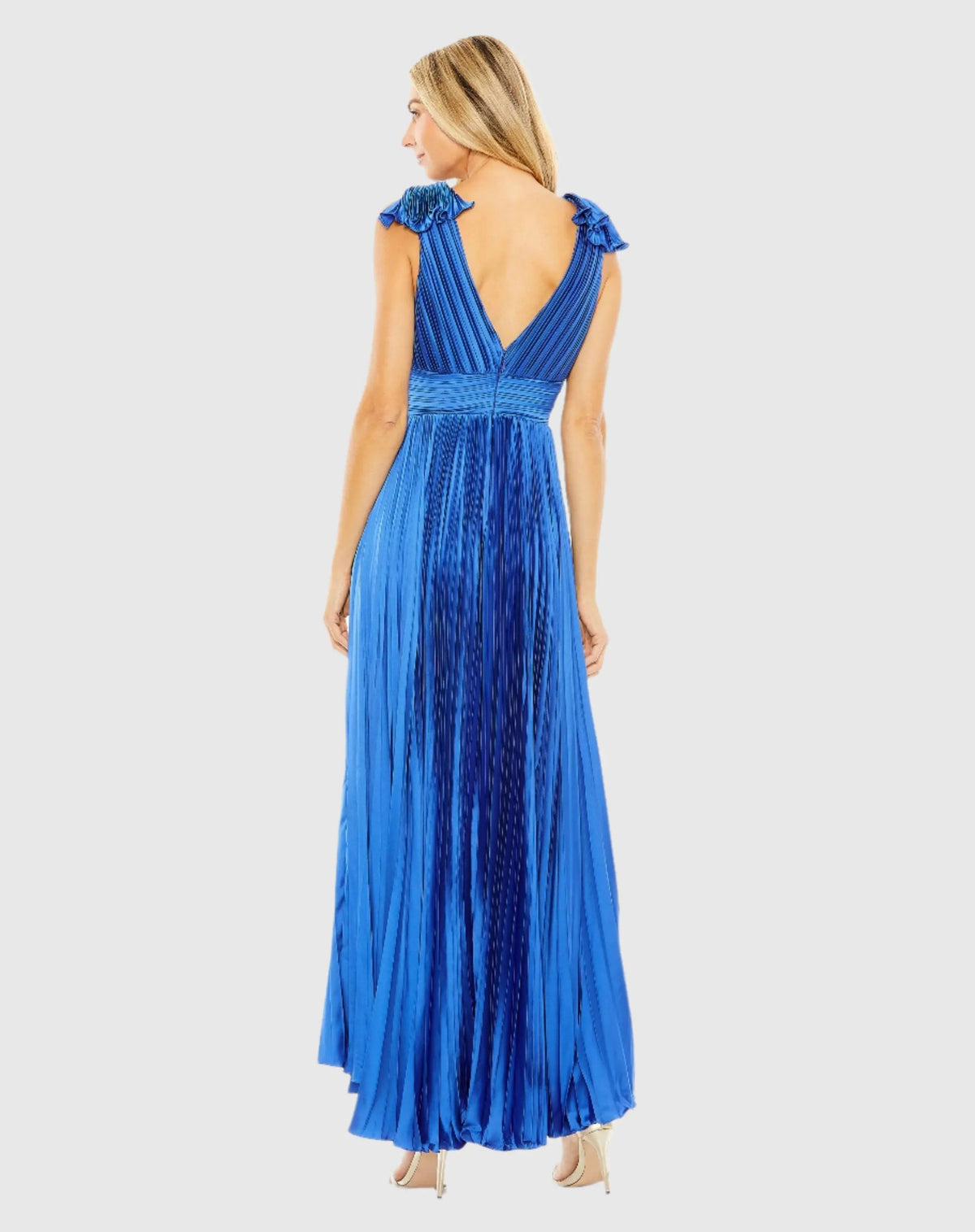 Women's Blue Dress Sleeveless - Blue Ruffle Pleated
