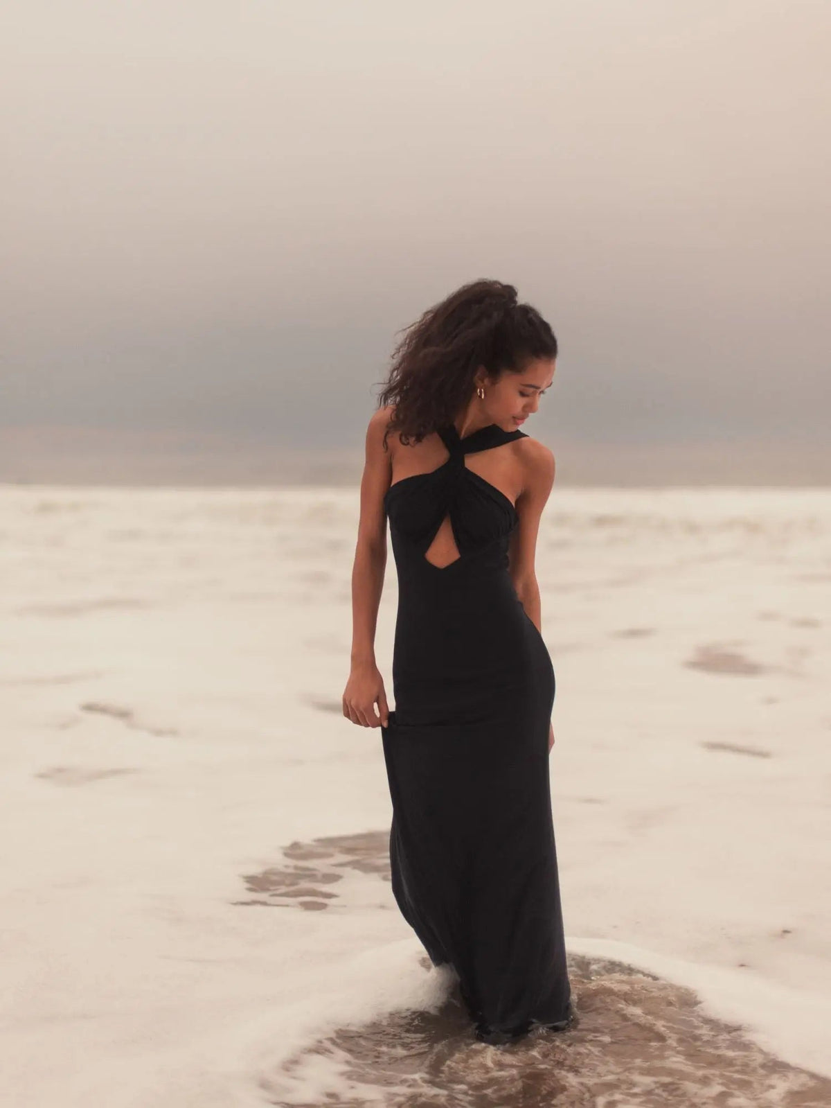 Women's Black Dress Halter - Black Cutout