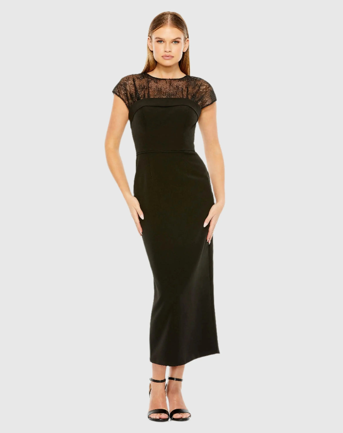 Women's Black Midi Dress Lace - Black