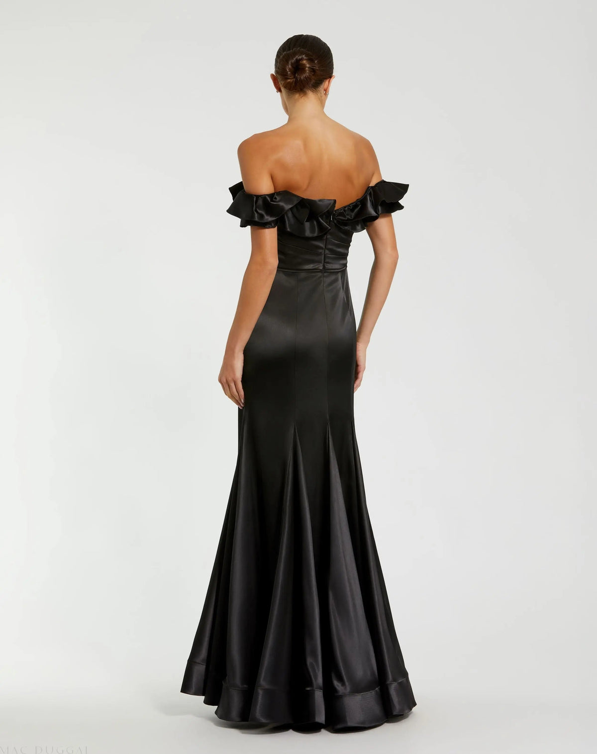 Women's Black Dress Satin - Black Ruffle