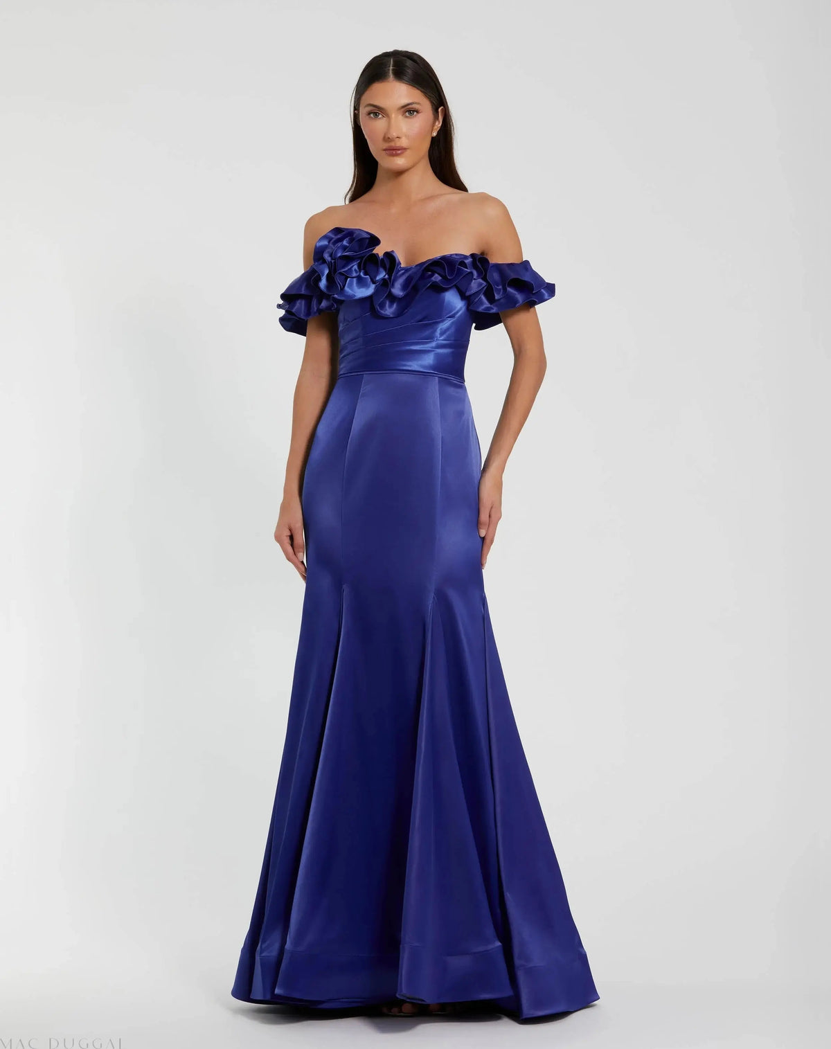 Women's Blue Dress Satin - Black Ruffle