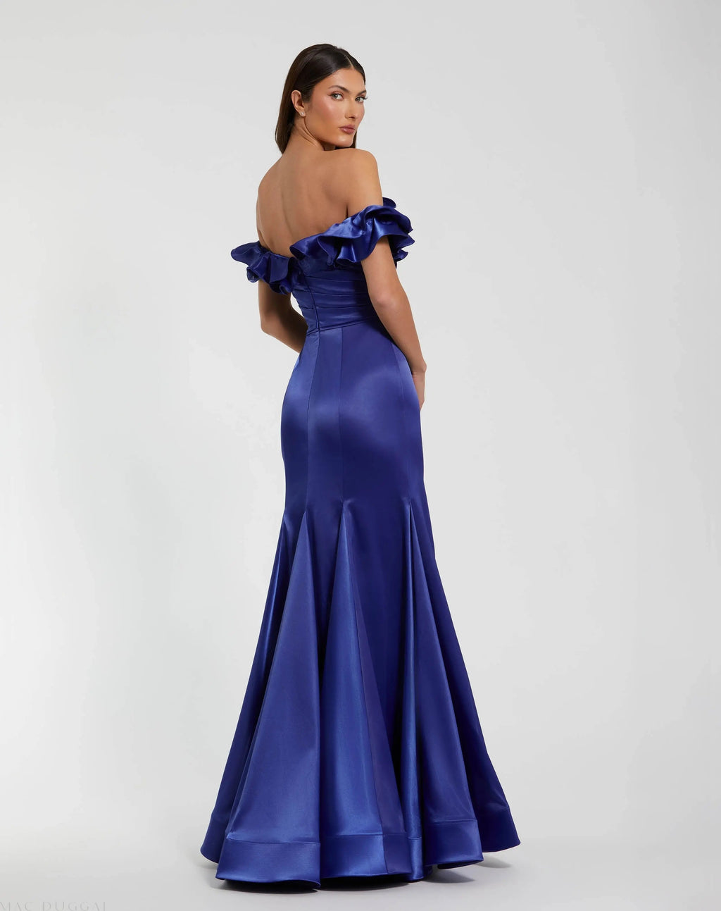 Women's Blue Dress Satin - Black Ruffle