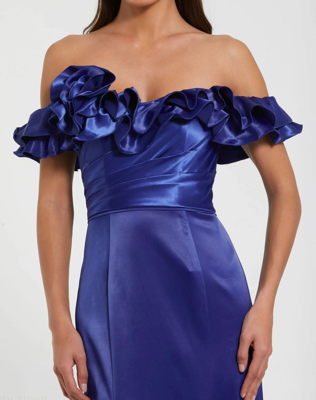 Women's Blue Dress Satin - Black Ruffle