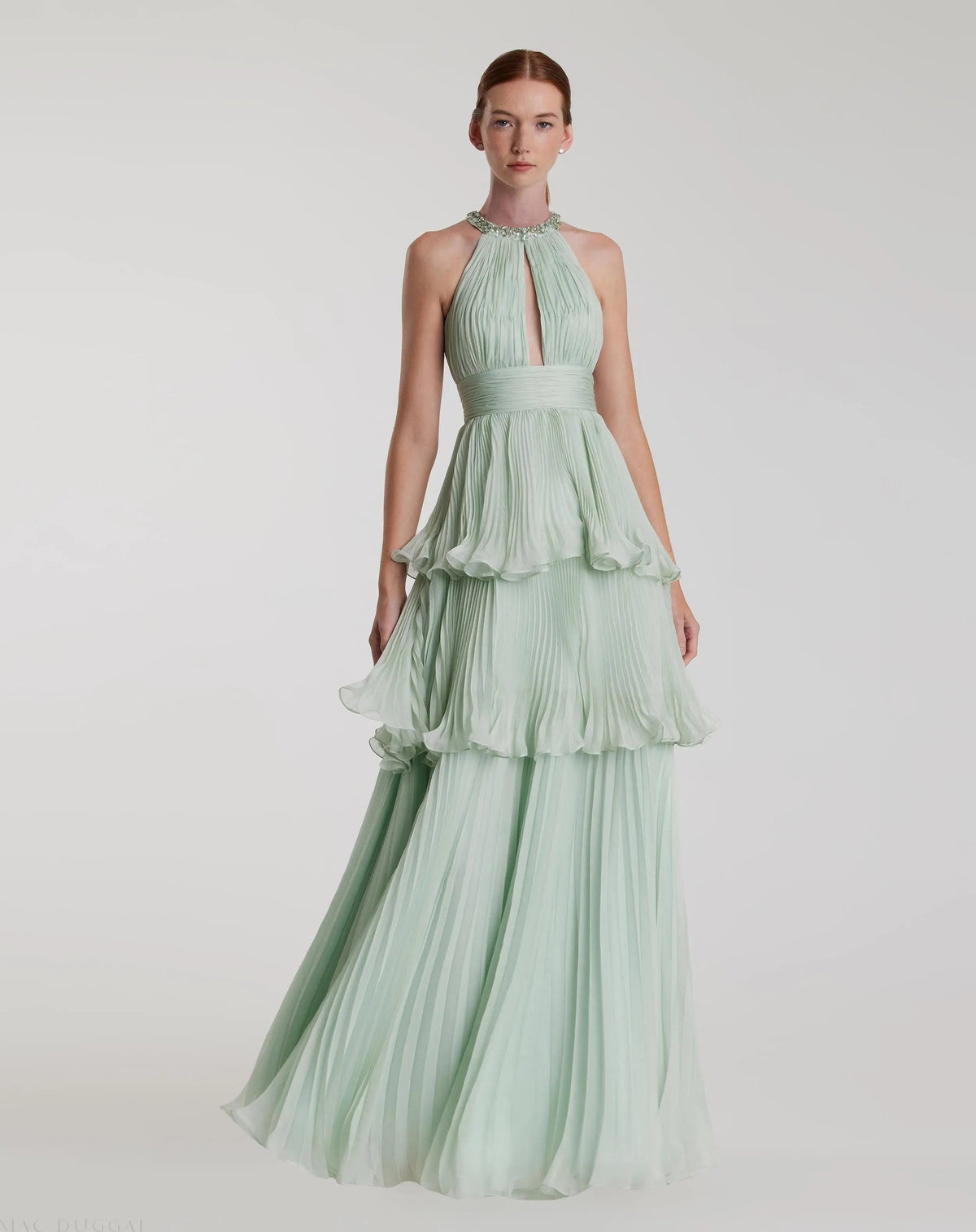 Women's Green Dress - Red Ruffle Halter