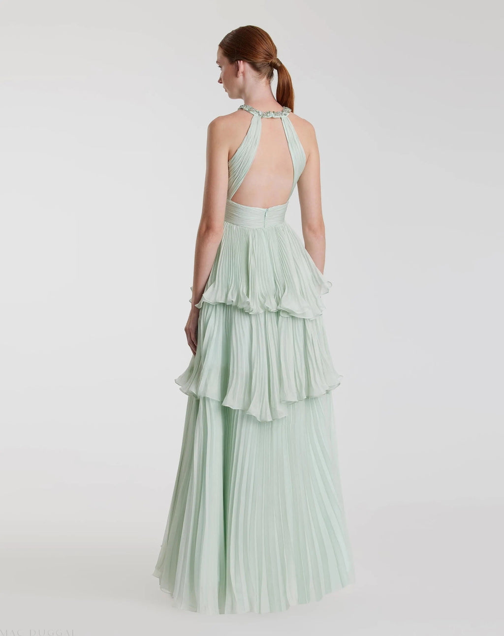 Women's Green Dress - Red Ruffle Halter