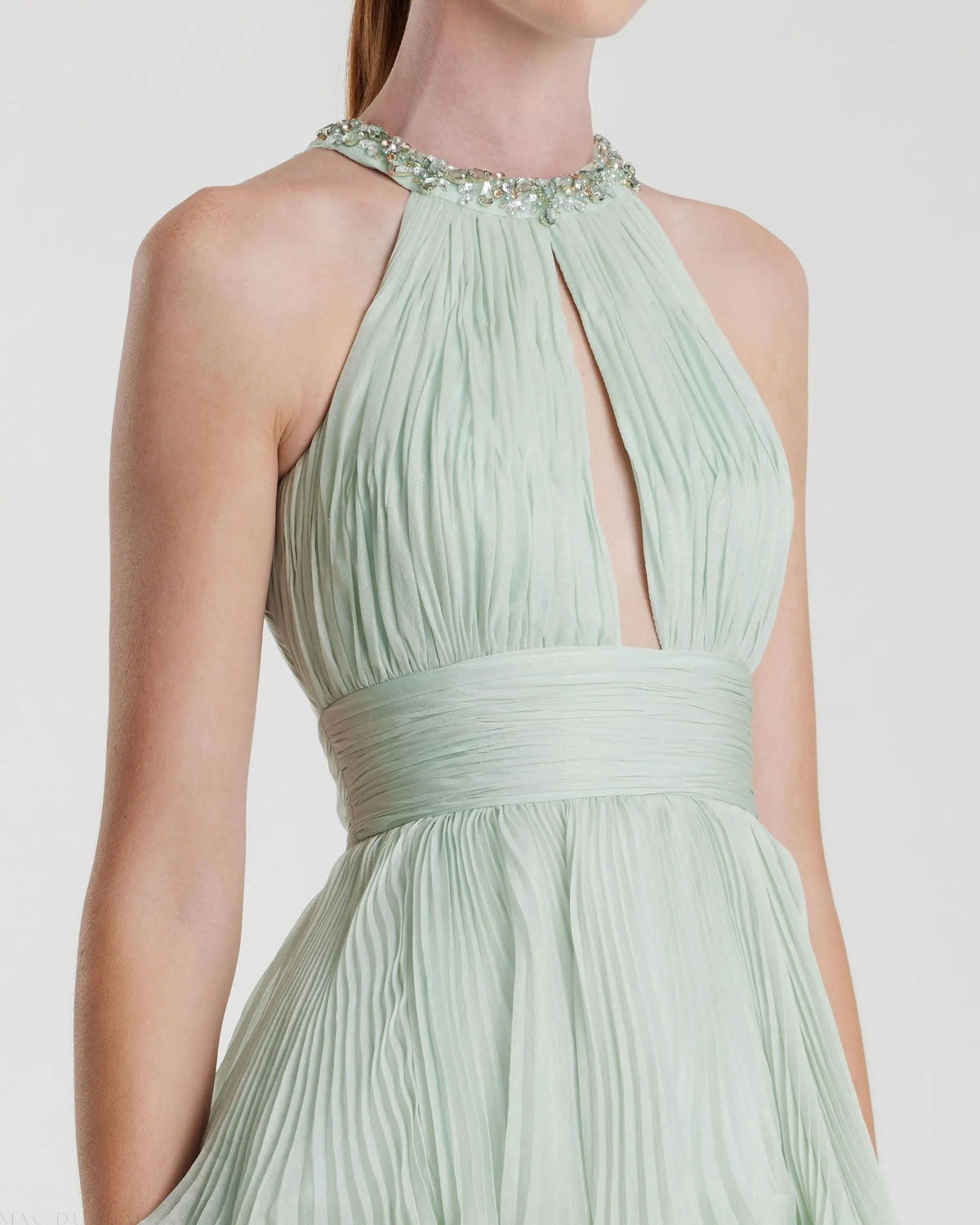 Women's Green Dress - Red Ruffle Halter