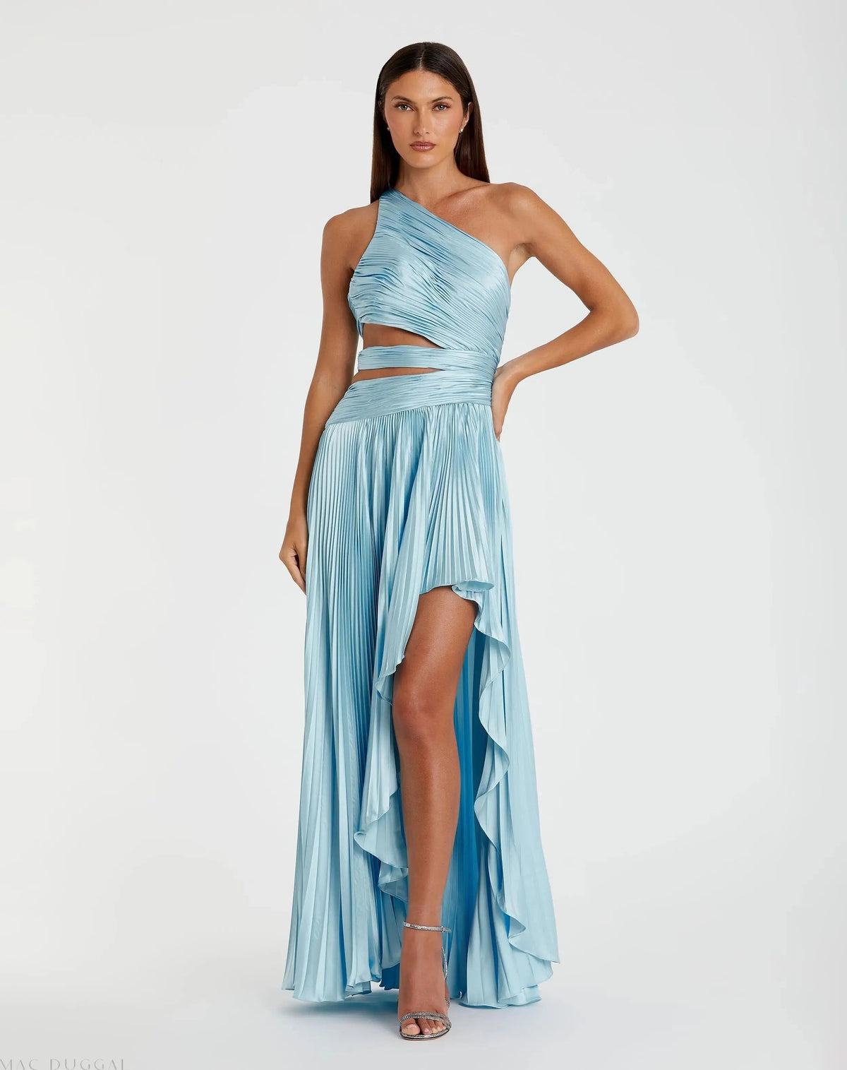Women's Blue Dress One Shoulder - Blue Satin Lace