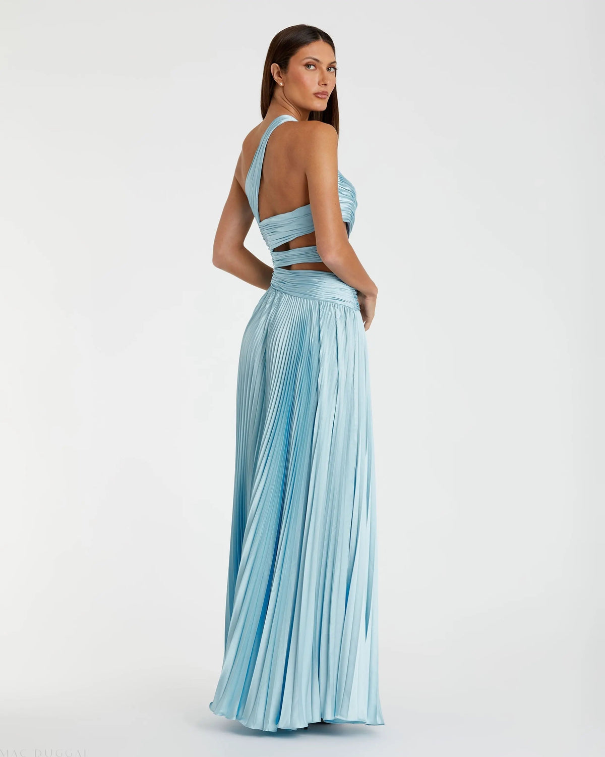 Women's Blue Dress One Shoulder - Blue Satin Lace