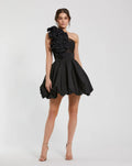 Women's Black Mini Dress One Shoulder - Black Ruffle One-Shoulder