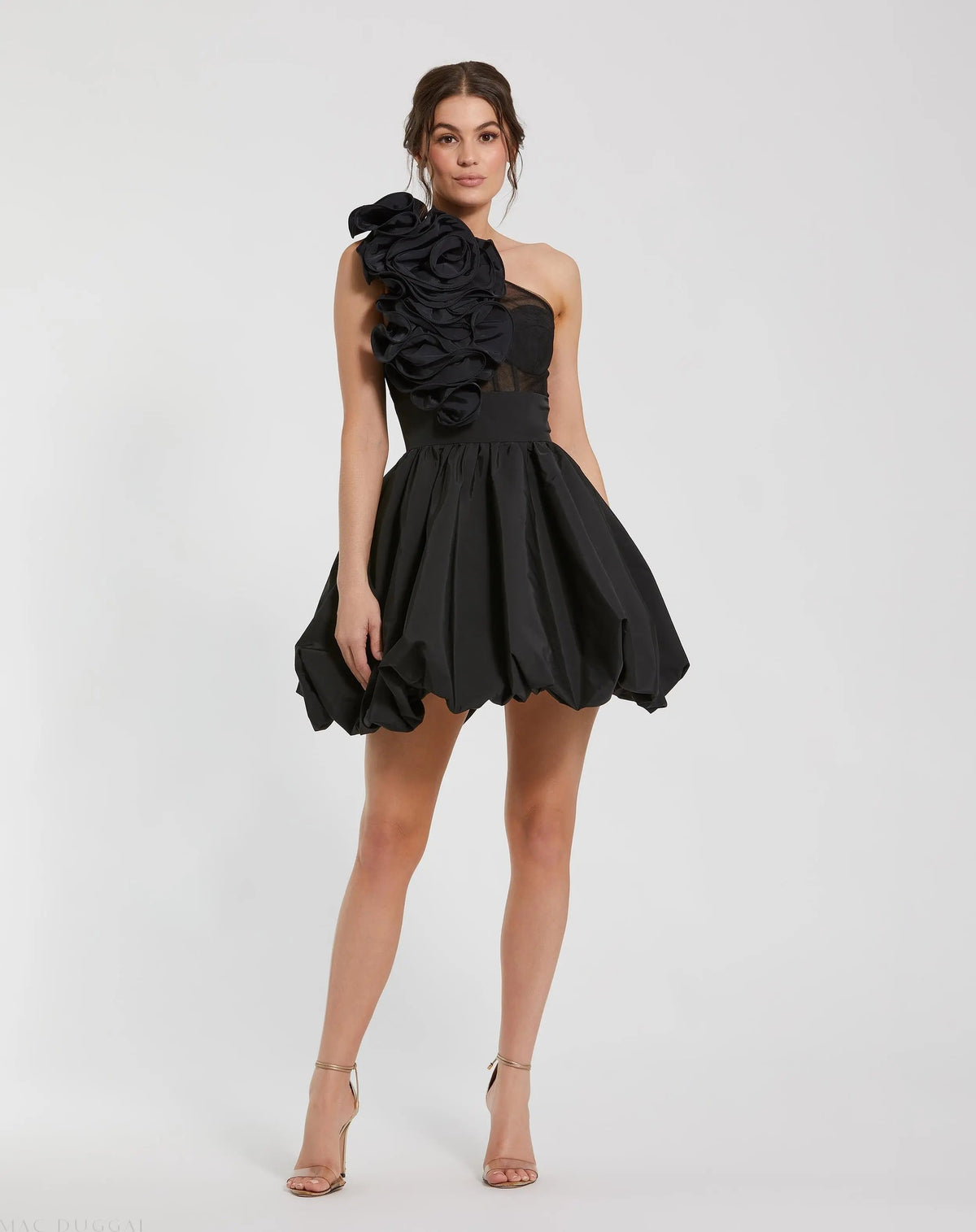 Women's Black Mini Dress One Shoulder - Black Ruffle One-Shoulder