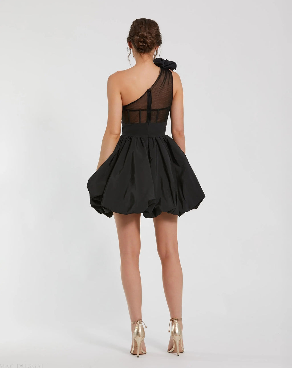 Women's Black Mini Dress One Shoulder - Black Ruffle One-Shoulder