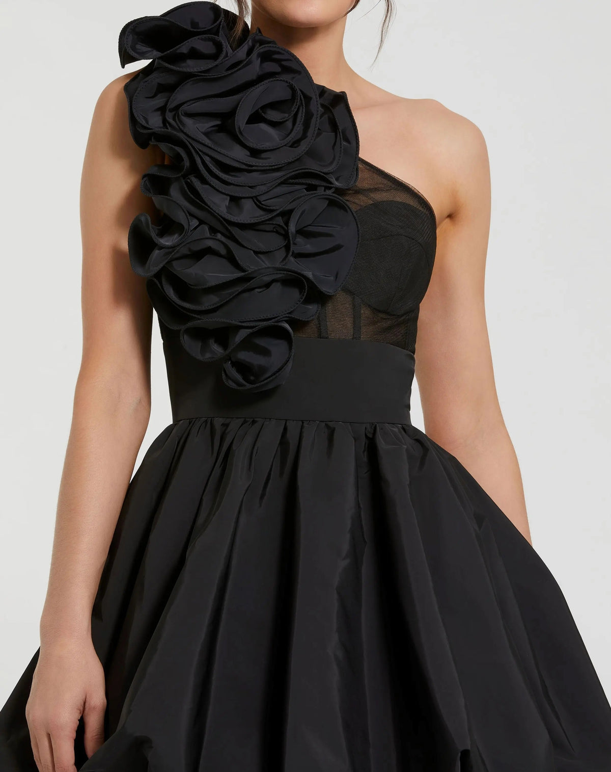 Women's Black Mini Dress One Shoulder - Black Ruffle One-Shoulder
