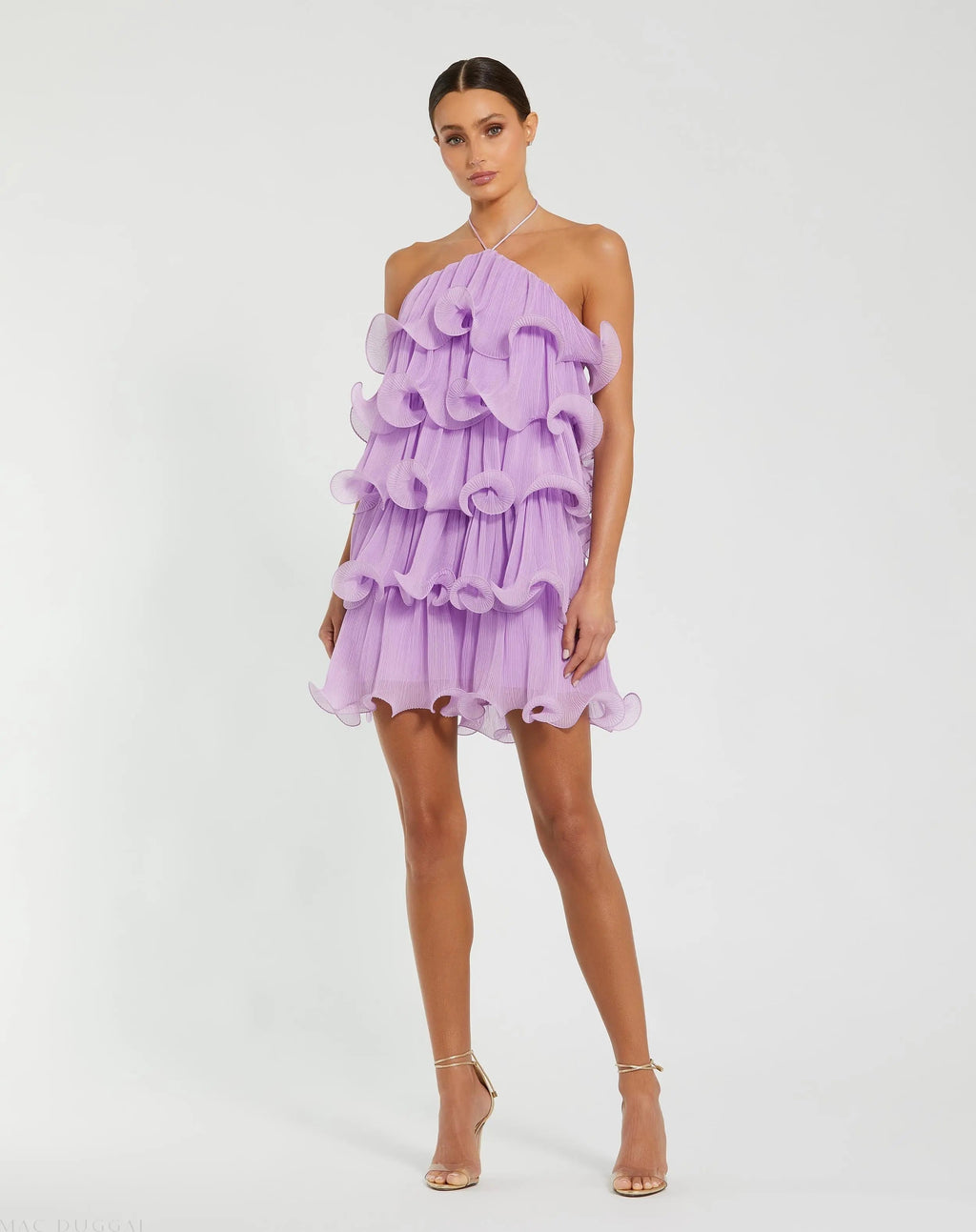 Women's Purple Mini Dress - Purple Ruffle Halter