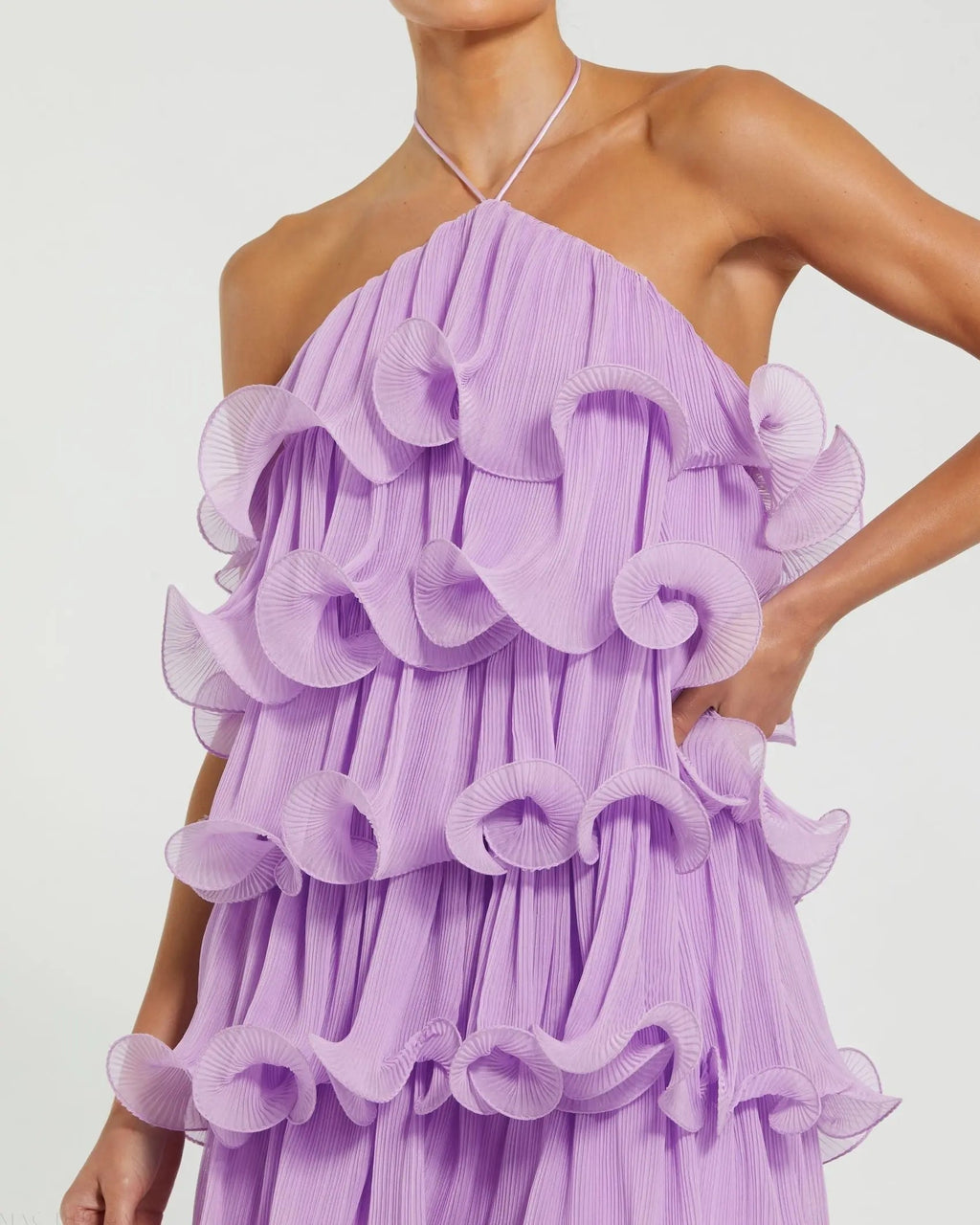 Women's Purple Mini Dress - Purple Ruffle Halter