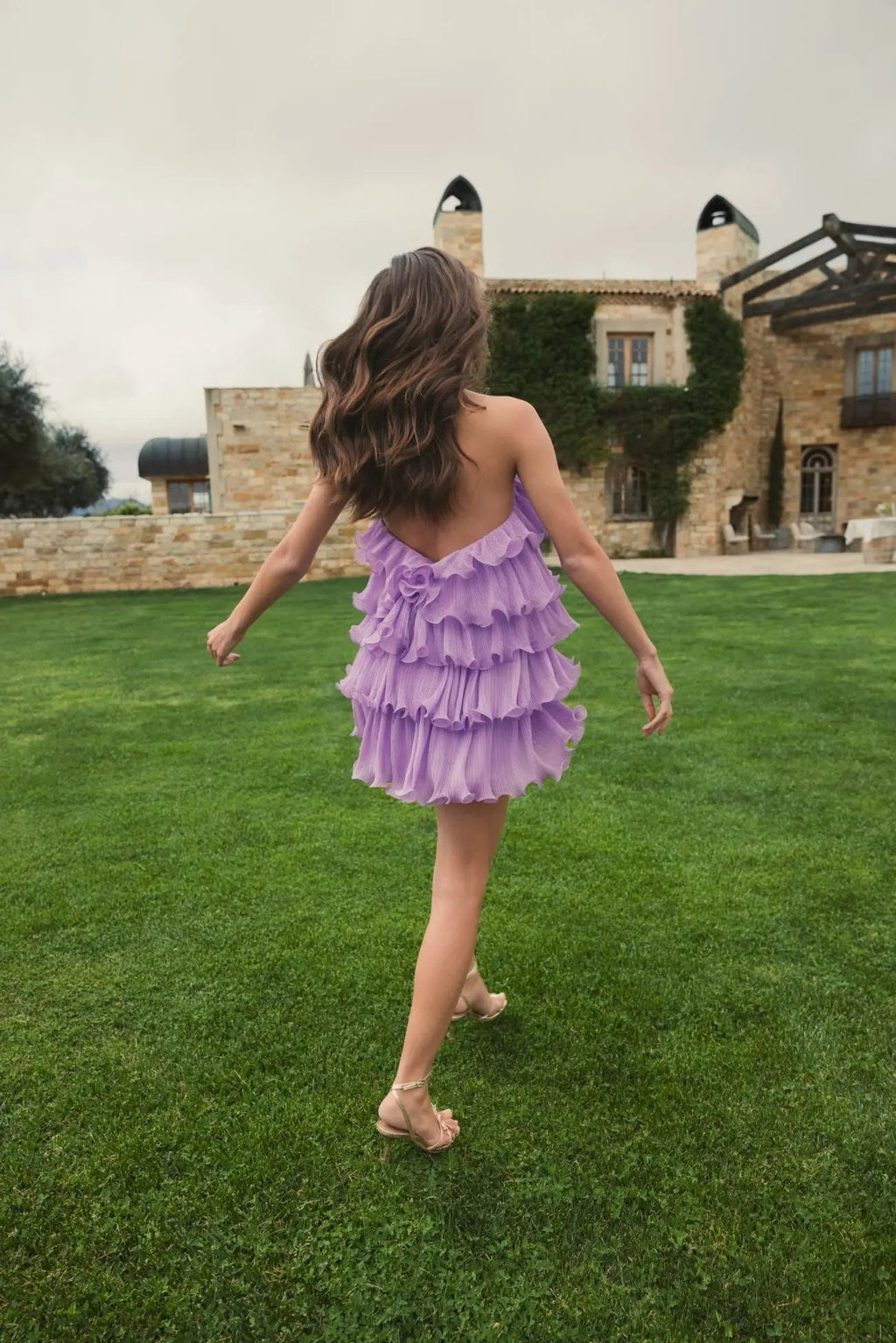 Women's Purple Mini Dress - Purple Ruffle Halter