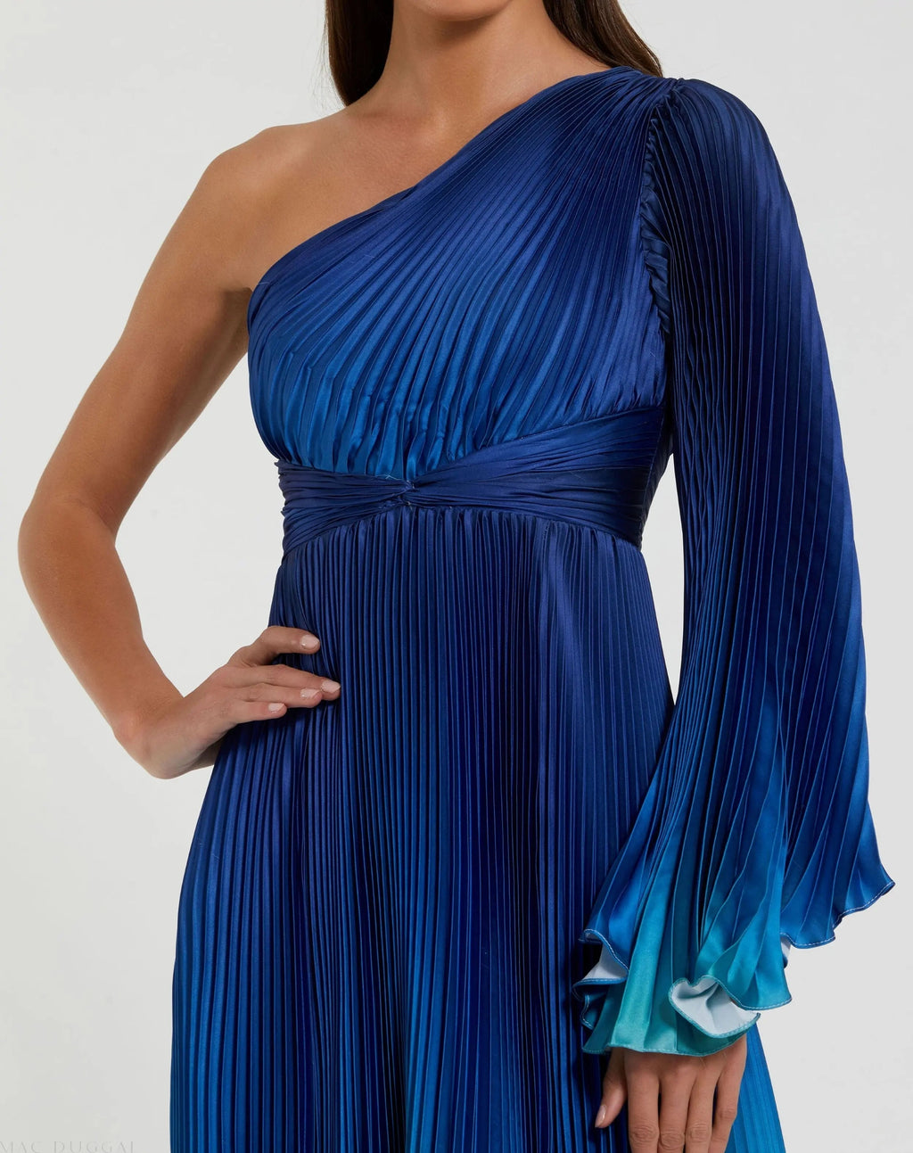 Women's Blue Dress - Blue Satin One-Shoulder