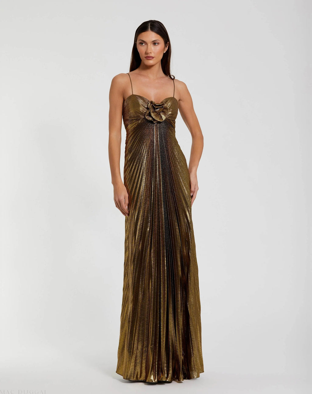 Women's Gold Dress - Gold Satin Pleated