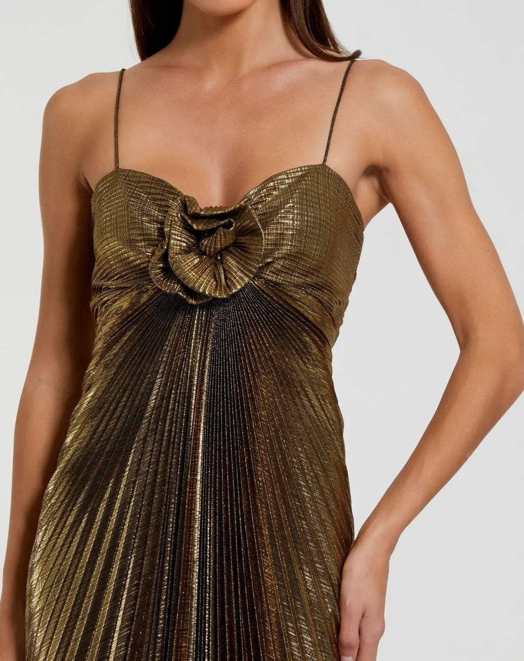 Women's Gold Dress - Gold Satin Pleated