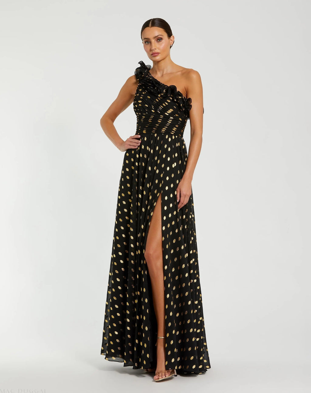 Women's Black Dress One Shoulder - Black Ruched Ruffle