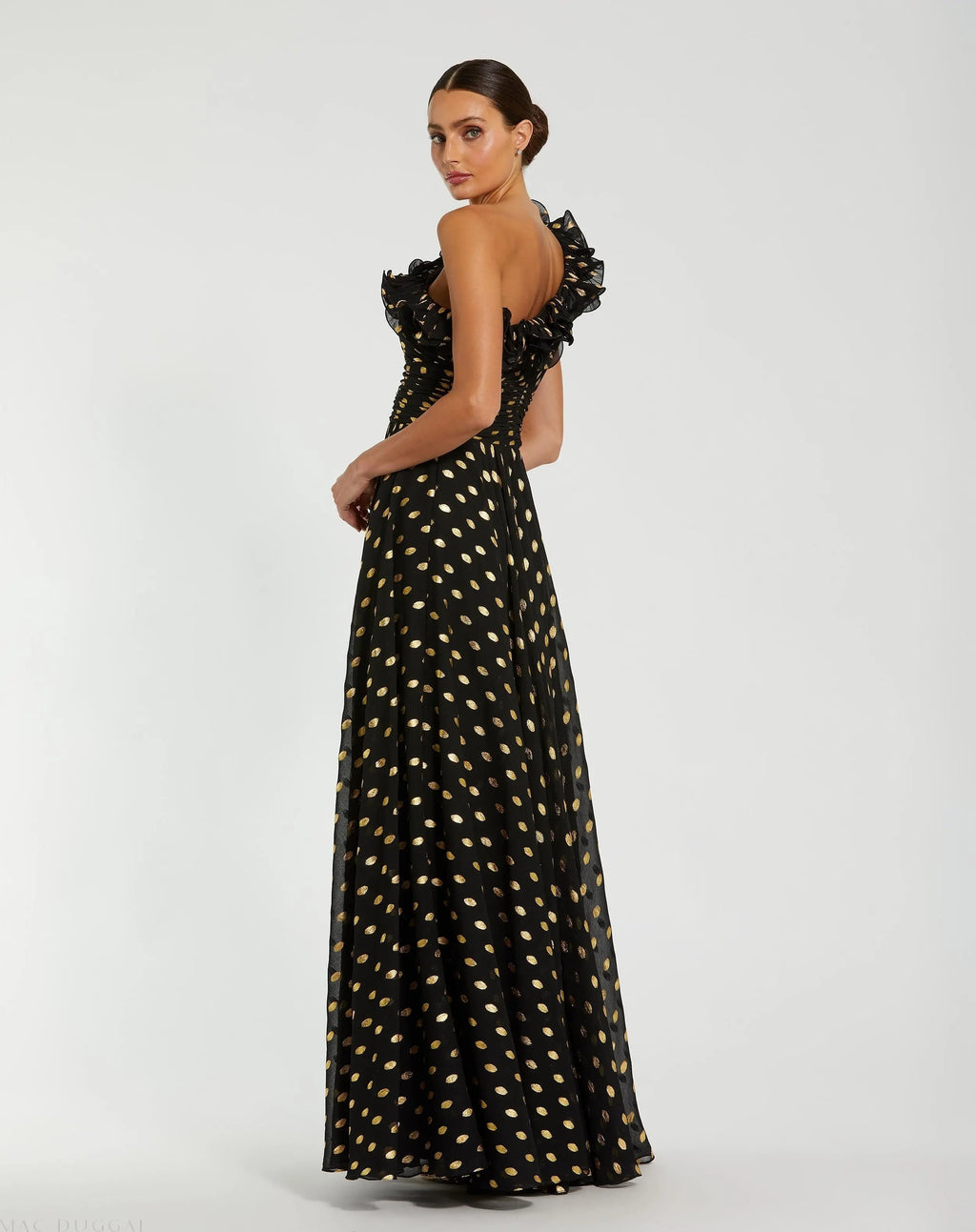 Women's Black Dress One Shoulder - Black Ruched Ruffle