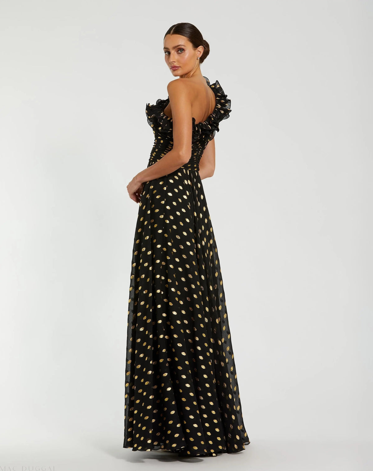 Women's Black Dress One Shoulder - Black Ruched Ruffle
