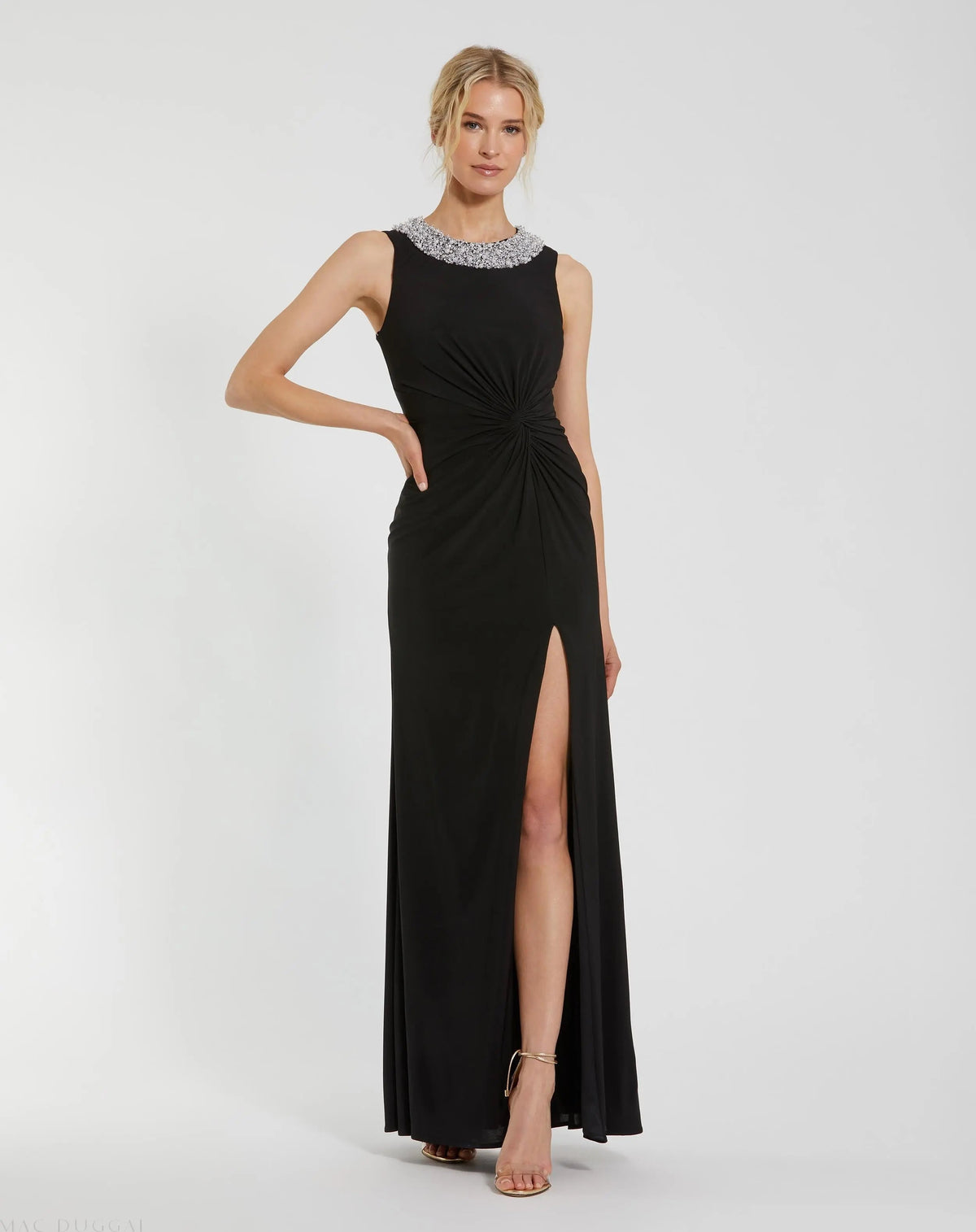 Women's Black Dress Sleeveless - Black Ruched