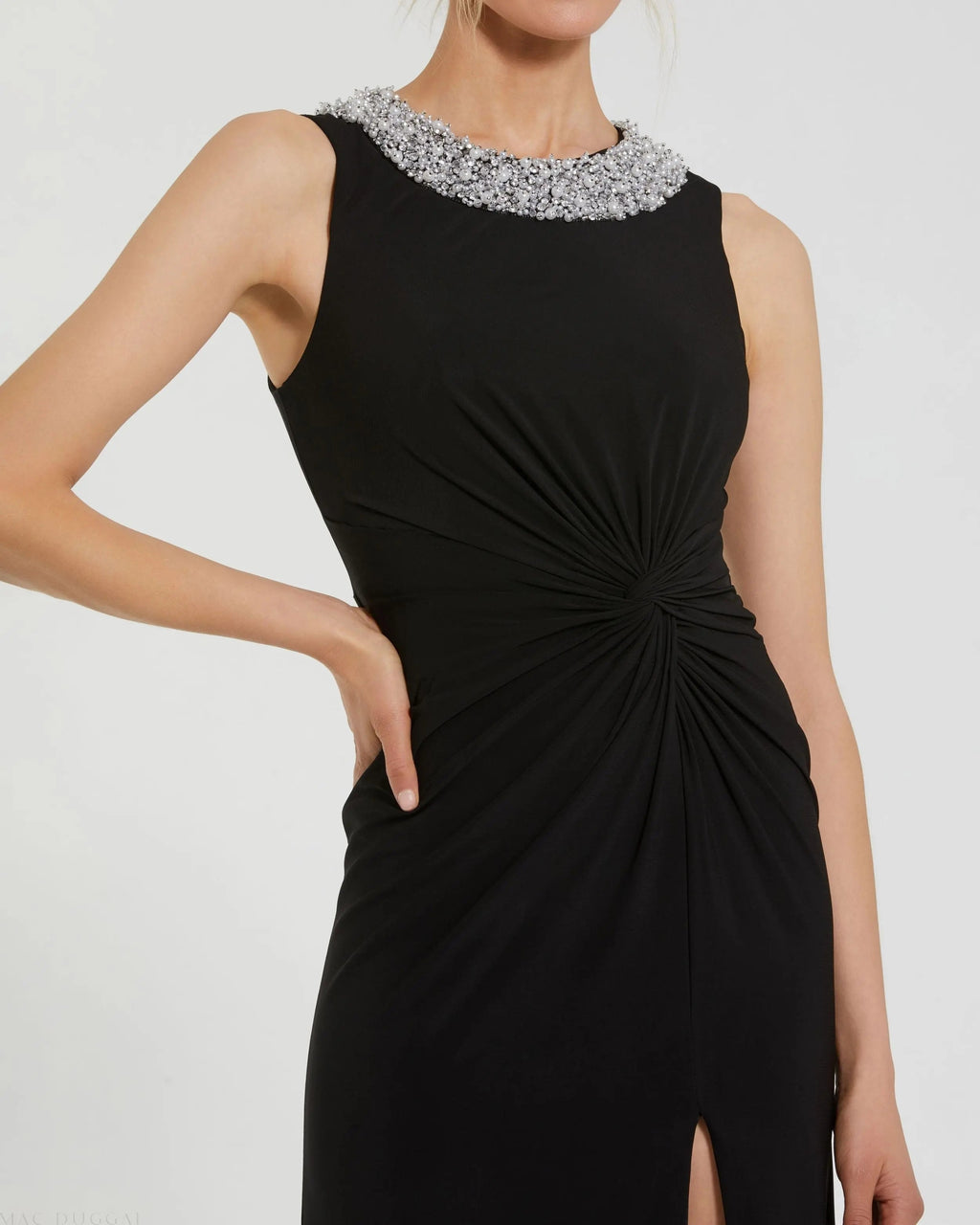 Women's Black Dress Sleeveless - Black Ruched