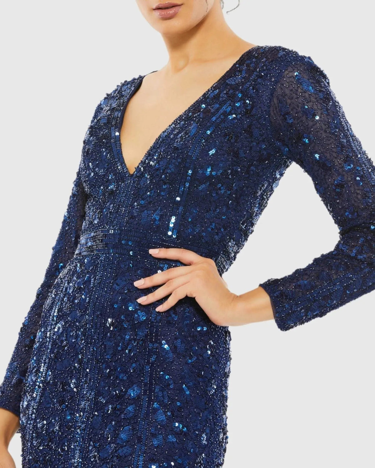 Women's Navy Dress - Red Sequin Mesh