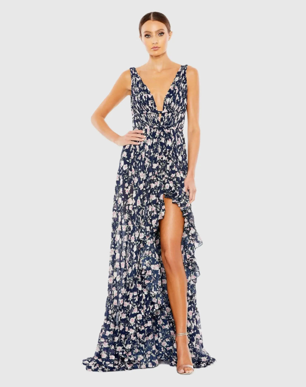 Women's Navy Dress Floral Sleeveless - Navy Ruffle Chiffon