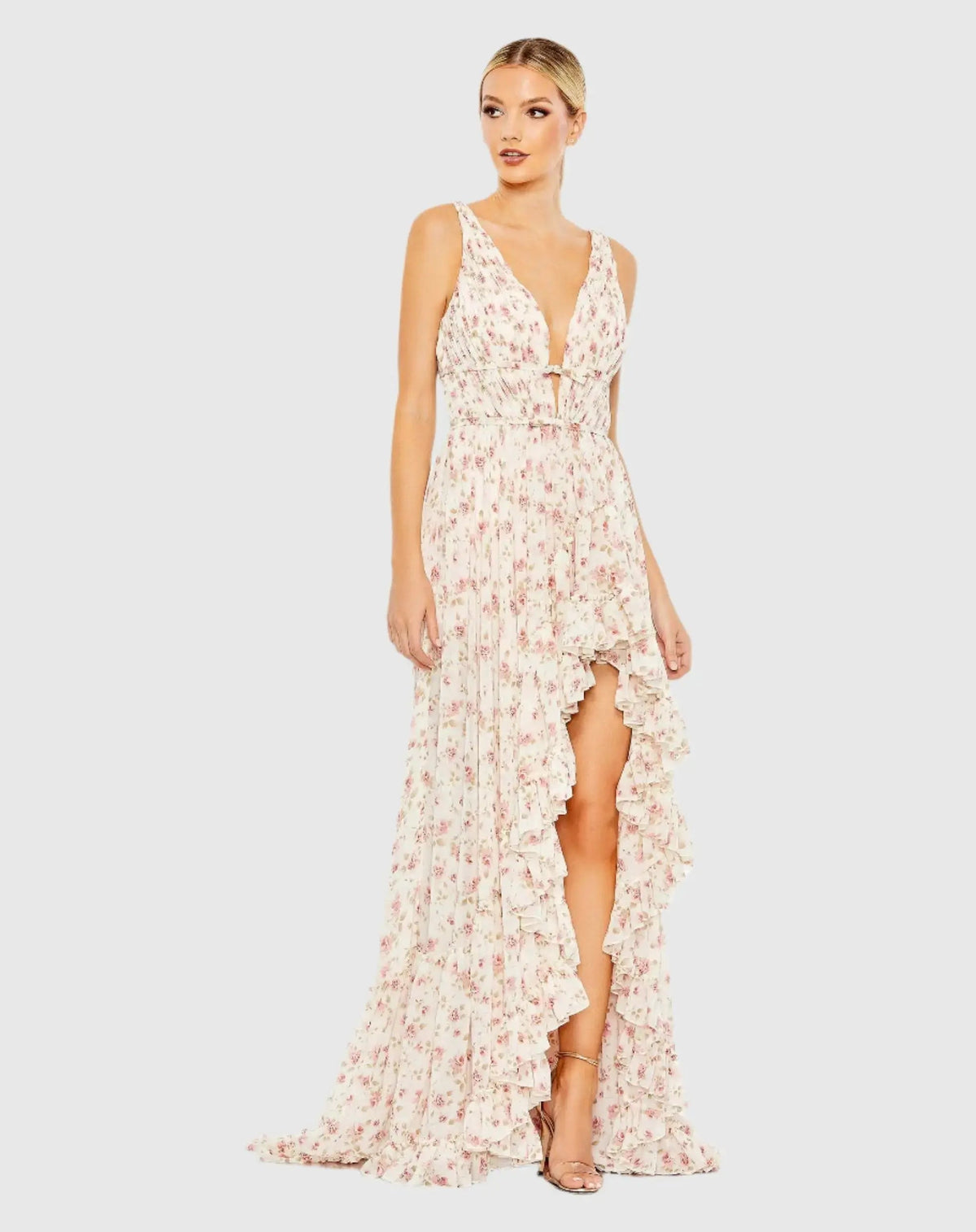 Women's Dress Floral Sleeveless - Pink Ruffle Chiffon