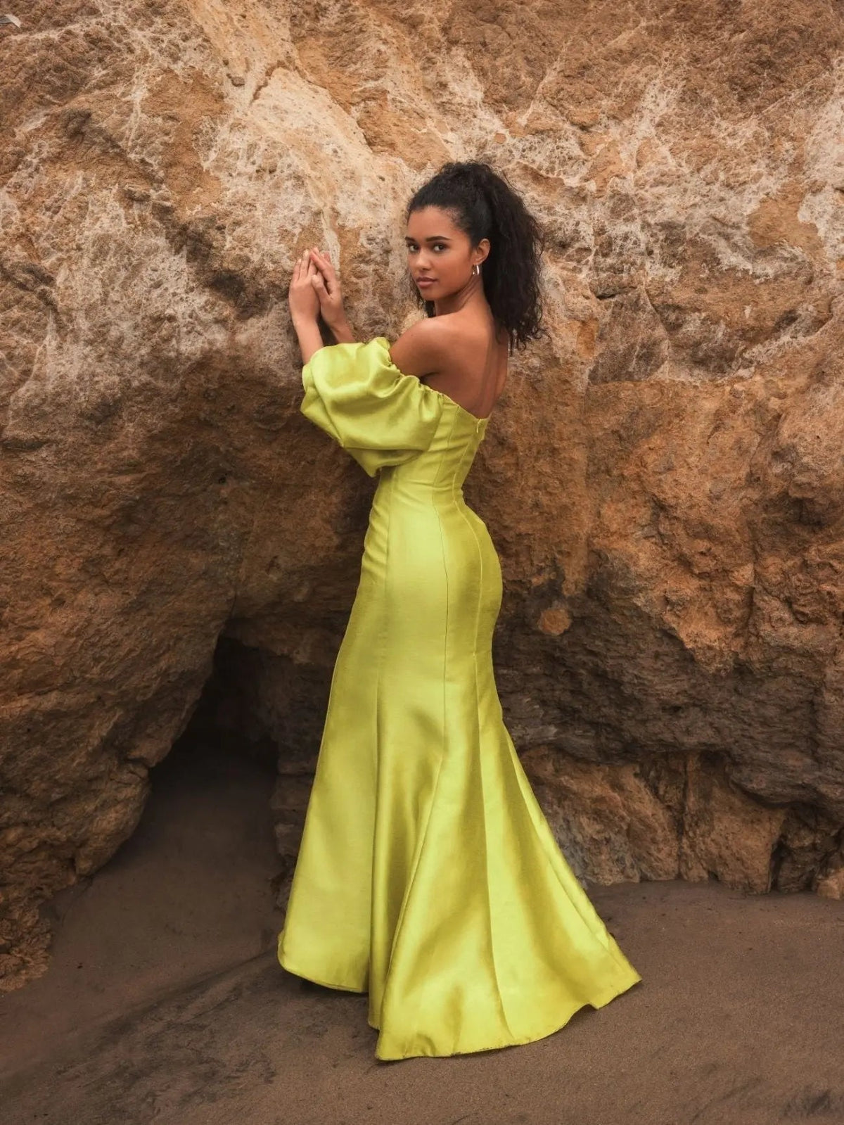 Women's Green Dress - Black Satin