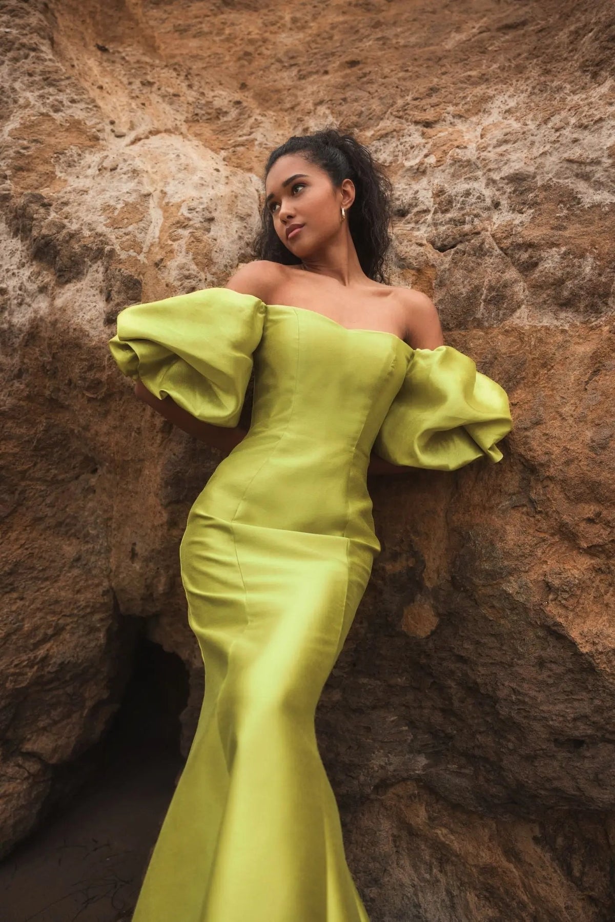 Women's Green Dress - Black Satin