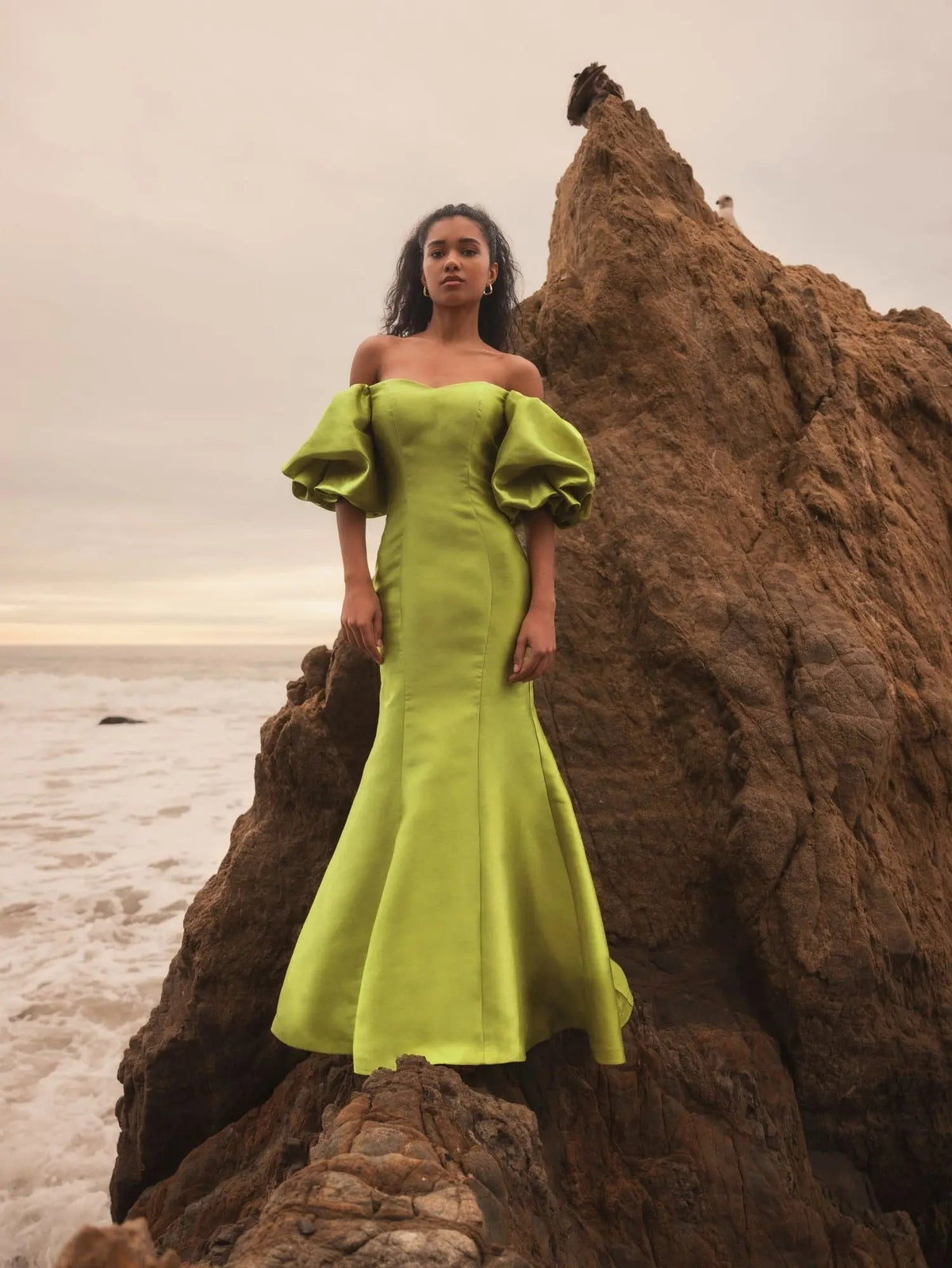 Women's Green Dress - Black Satin