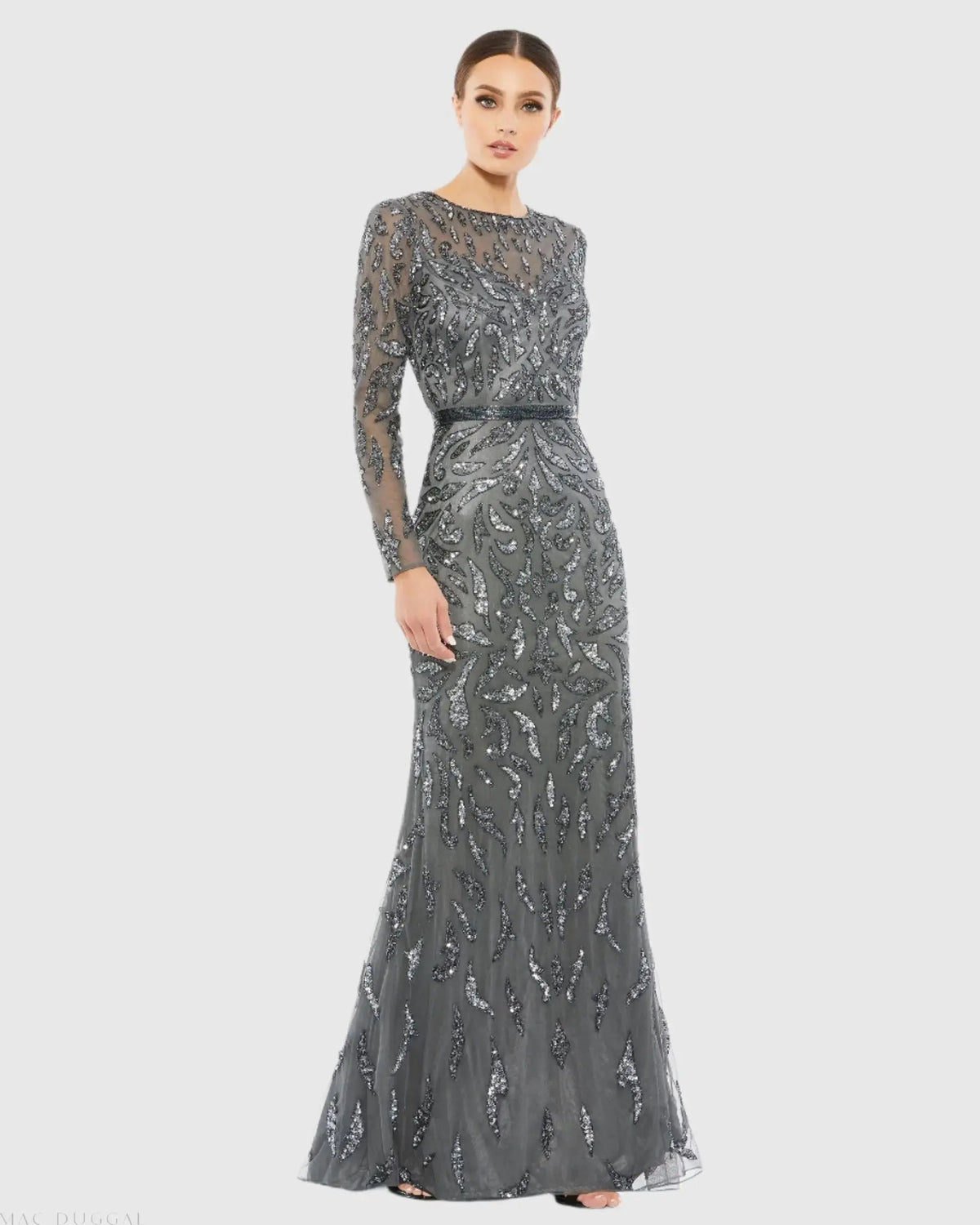 Women's Gray Evening Dress for Evening & Special Occasions - Black Sequin