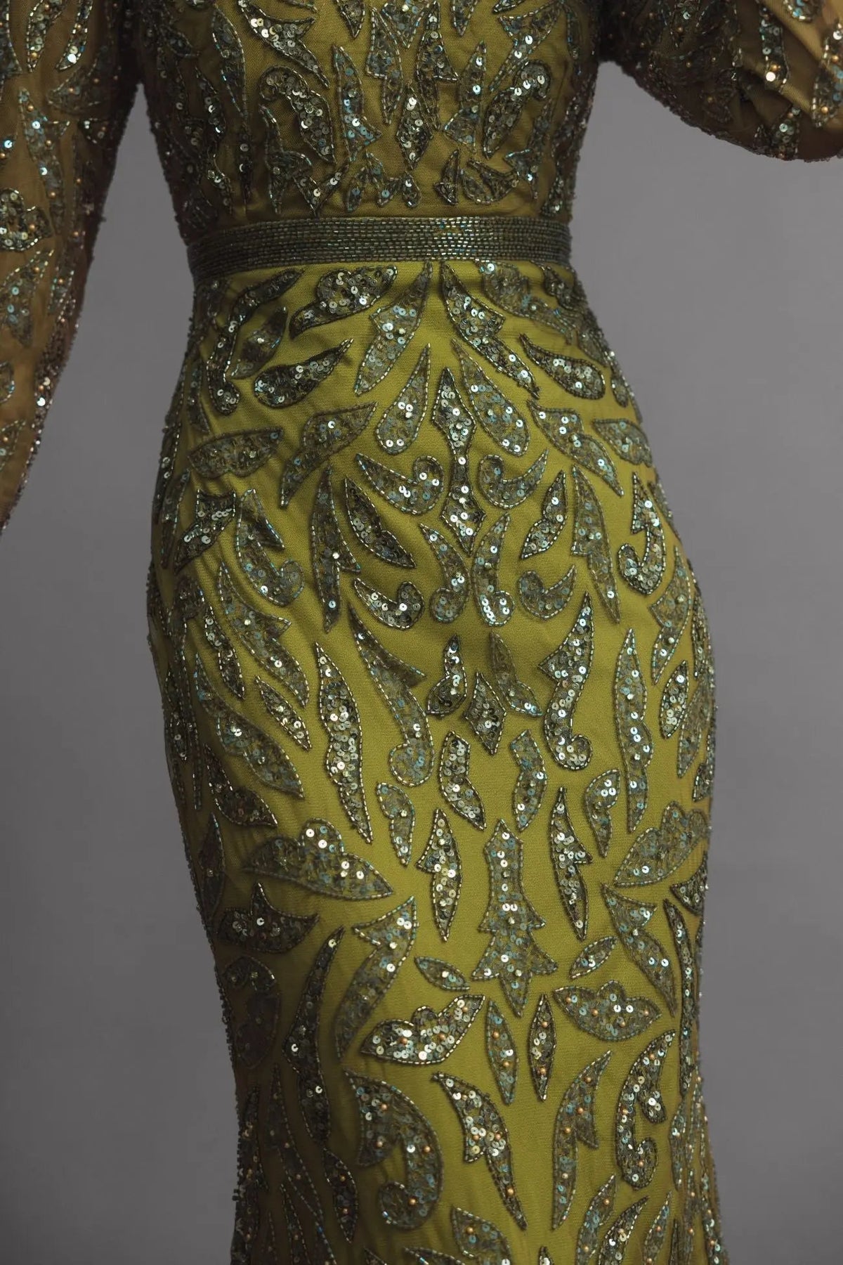 Women's Green Evening Dress for Evening & Special Occasions - Black Sequin