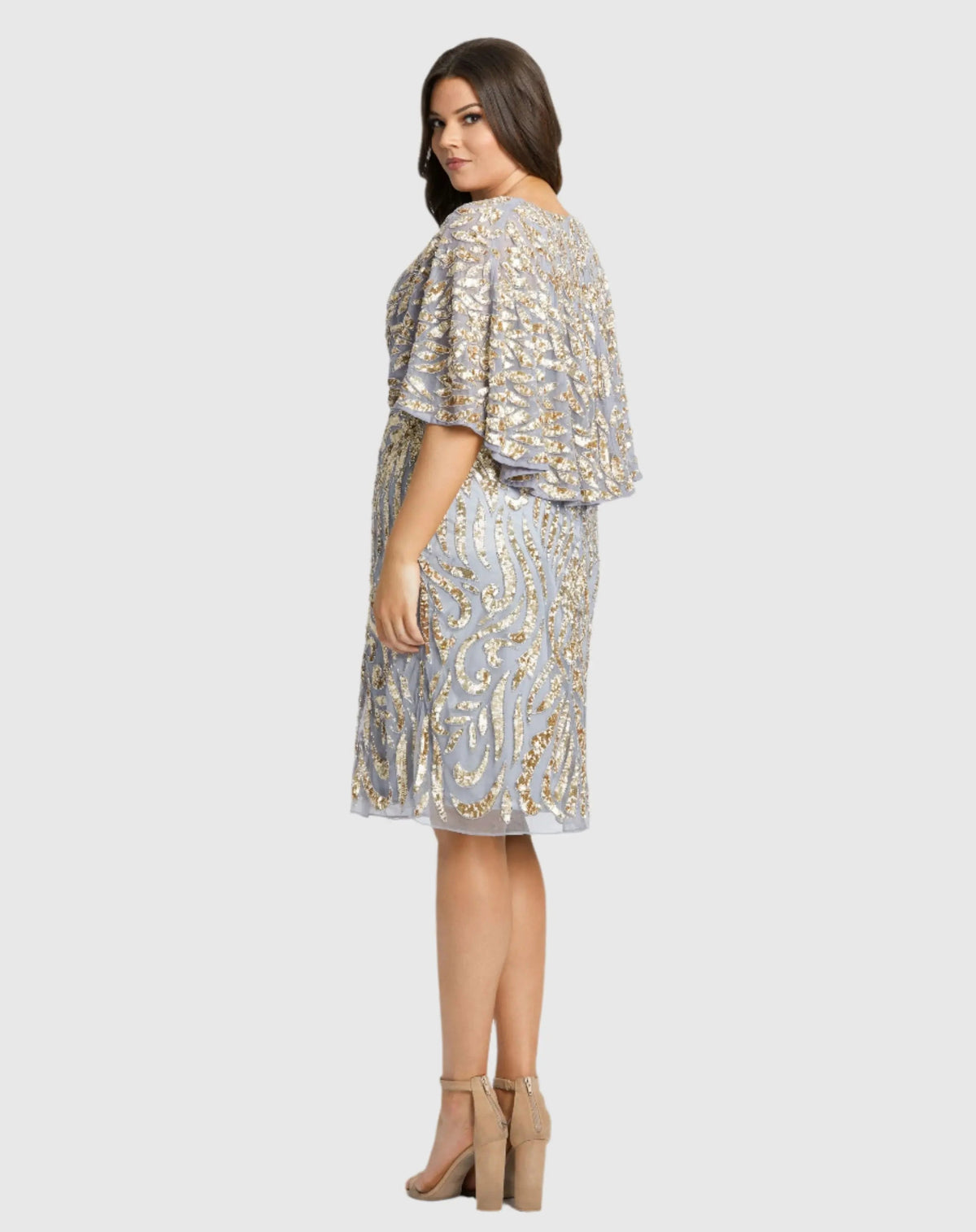 Women's Gray Cocktail Dress for Evening & Special Occasions - Gold Sequin