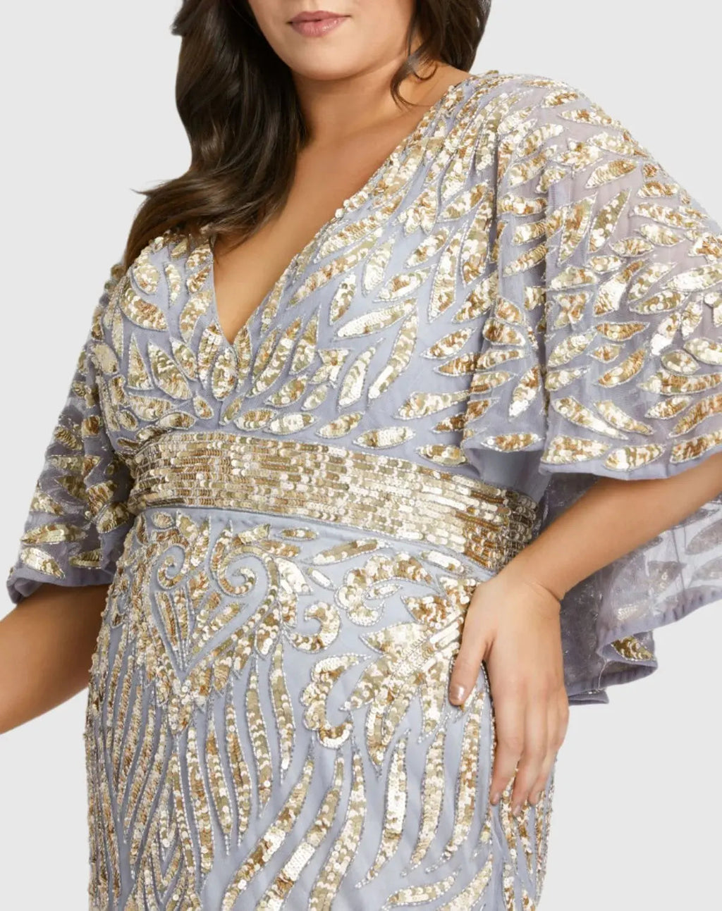 Women's Gray Cocktail Dress for Evening & Special Occasions - Gold Sequin