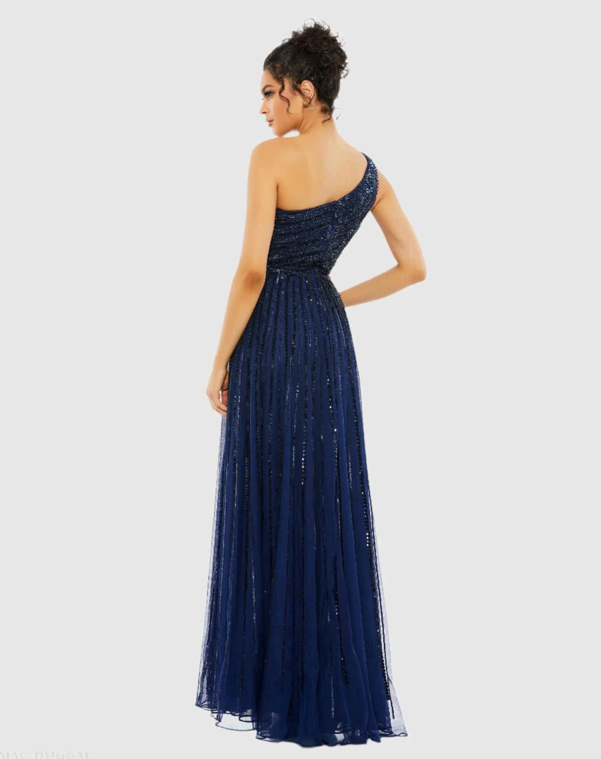 Women's Navy Dress One Shoulder - Black Sequin One-Shoulder