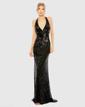 Women's Black Dress Sequin Sleeveless - Black Halter Cutout