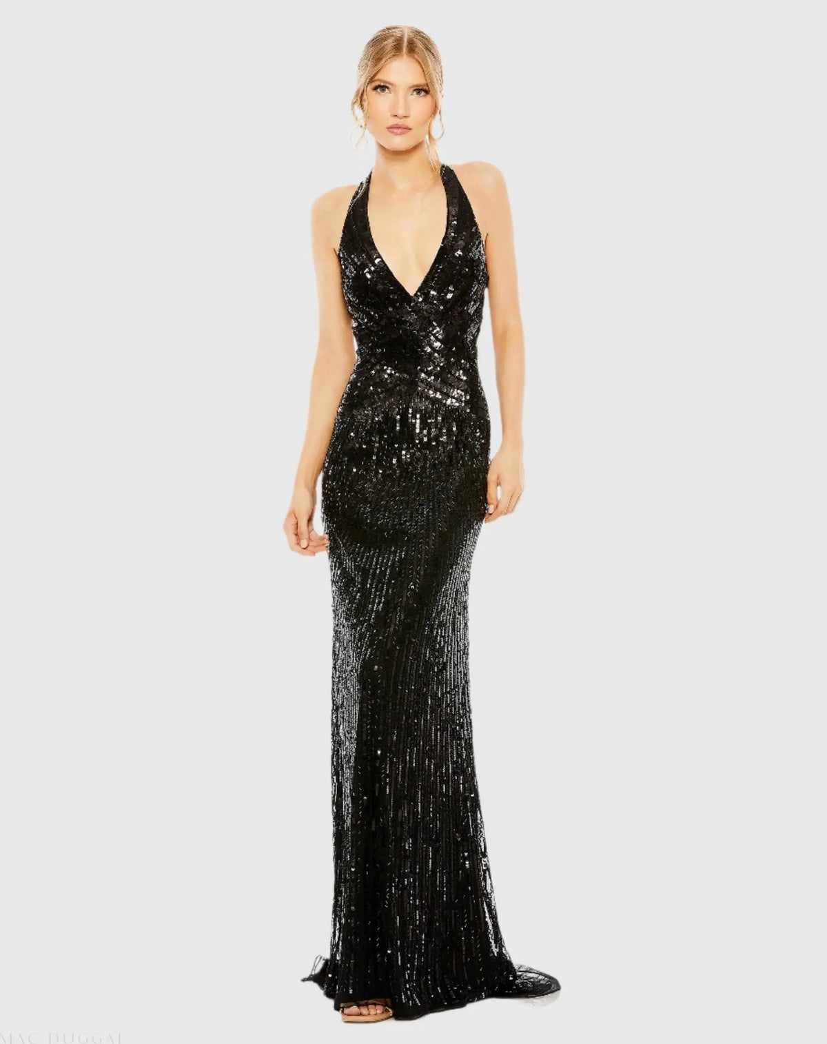 Women's Black Dress Sequin Sleeveless - Black Halter Cutout