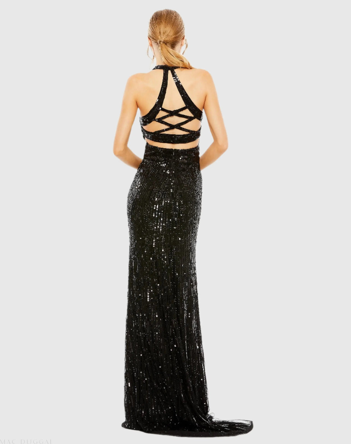 Women's Black Dress Sequin Sleeveless - Black Halter Cutout