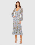 Women's Gray Midi Dress - Gray Sequin Floral