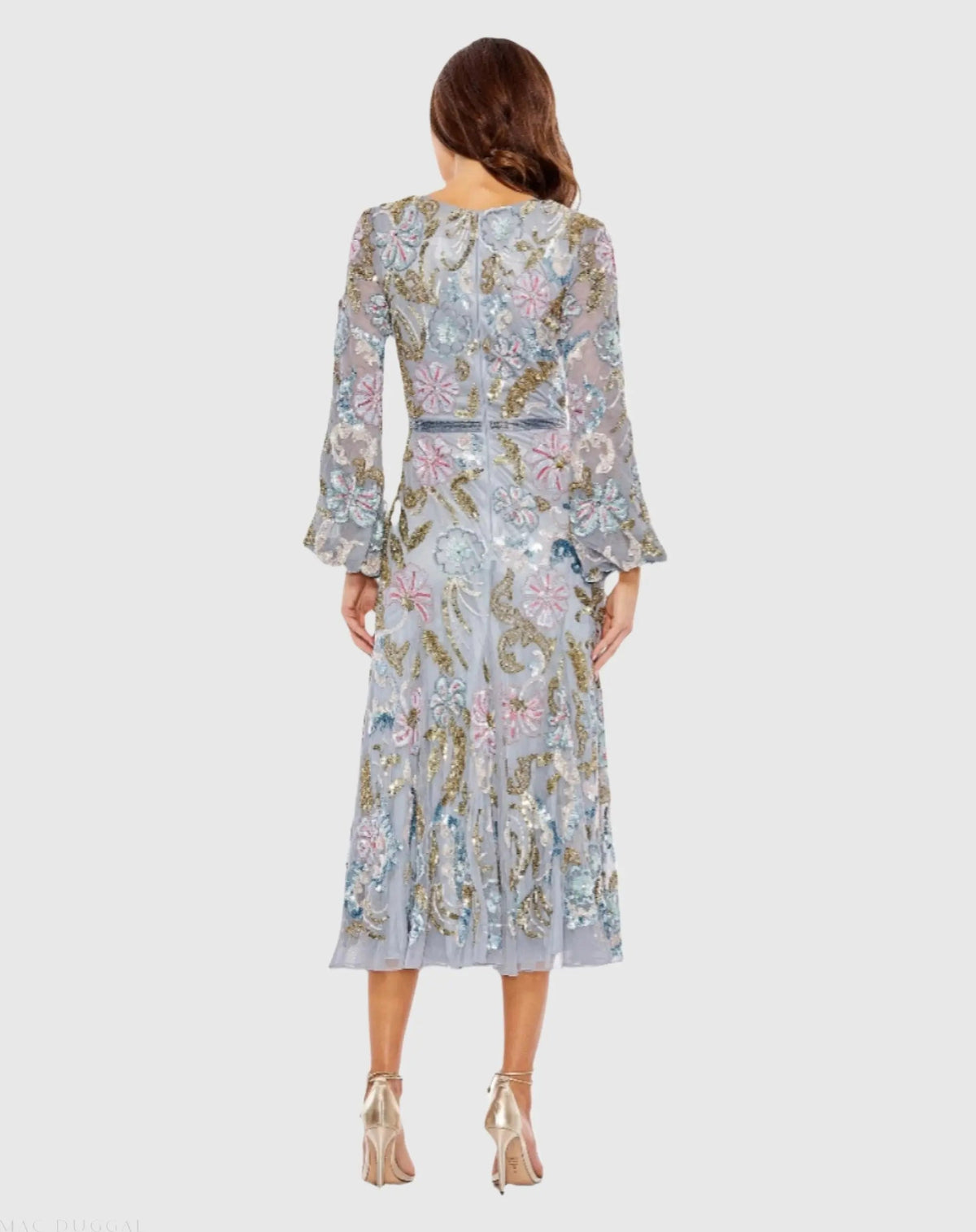 Women's Gray Midi Dress - Gray Sequin Floral