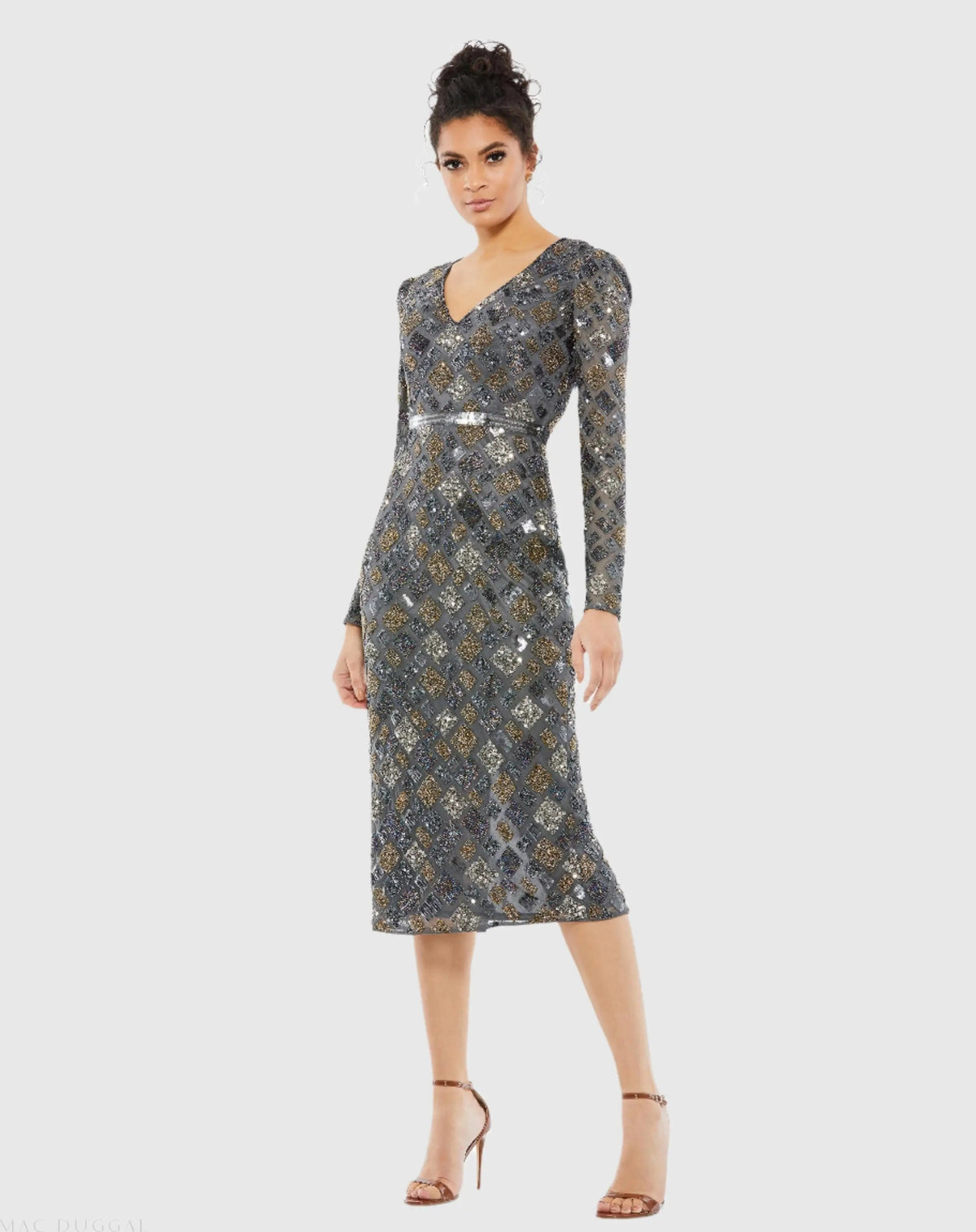 Women's Gray Midi Dress Sequin