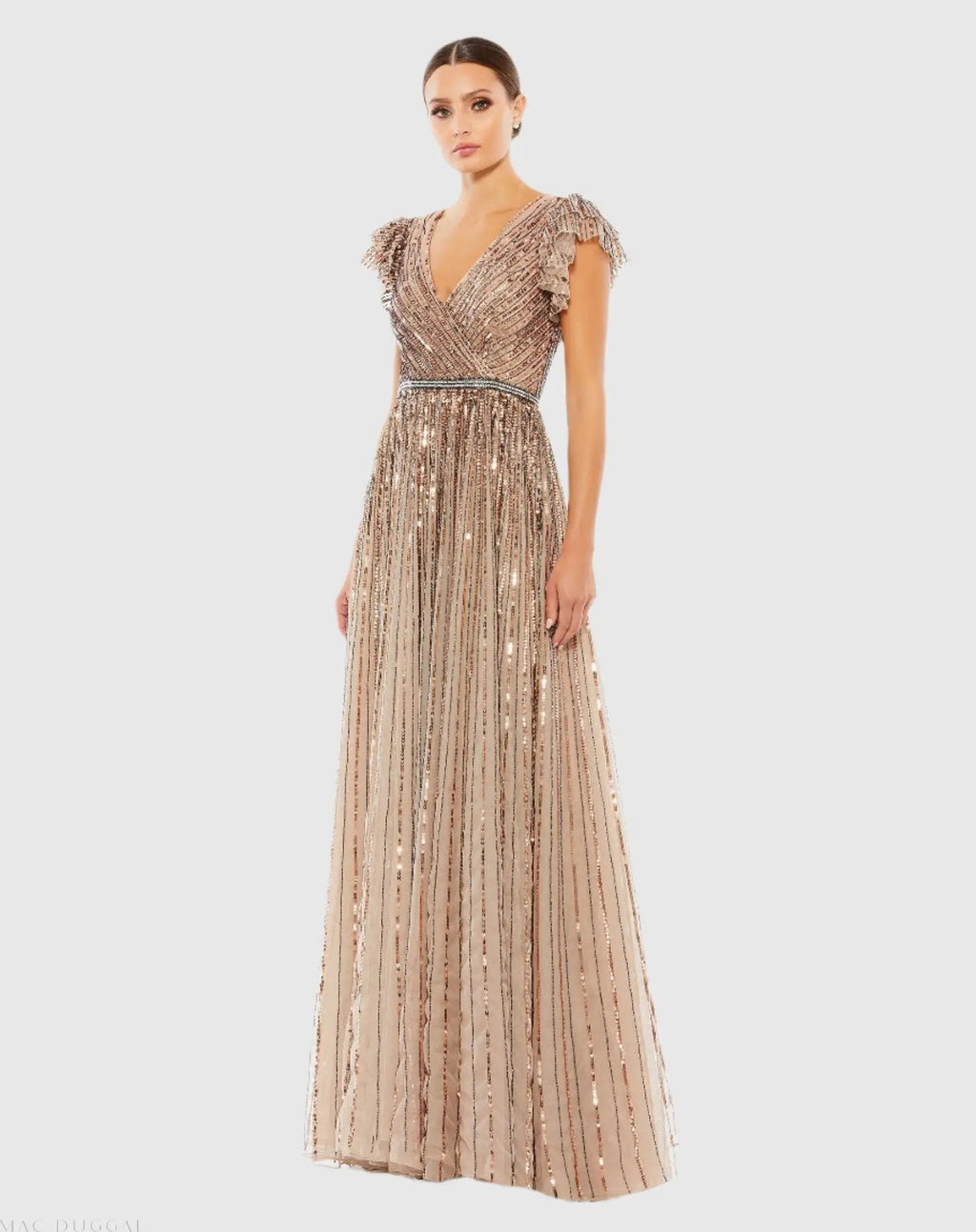 Women's Beige Dress Sequin - Beige Ruffle Mesh