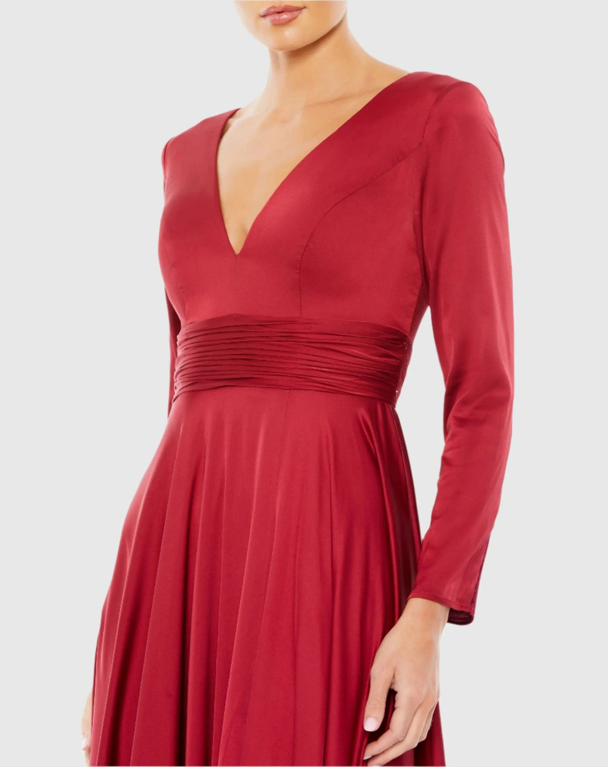 Women's Red Dress Ruched - Red Satin