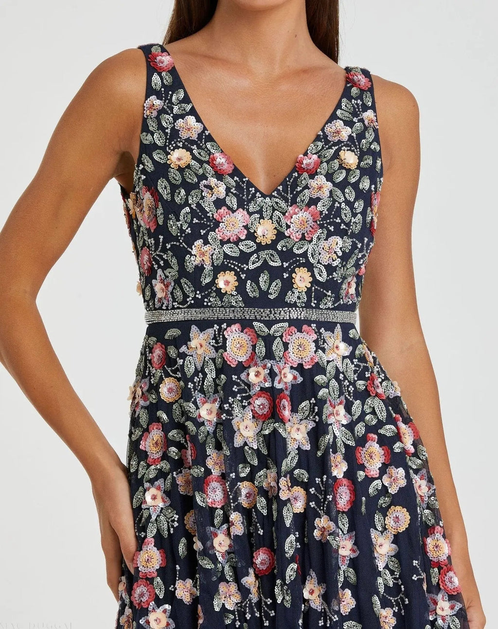 Women's Navy Midi Dress Floral Sleeveless